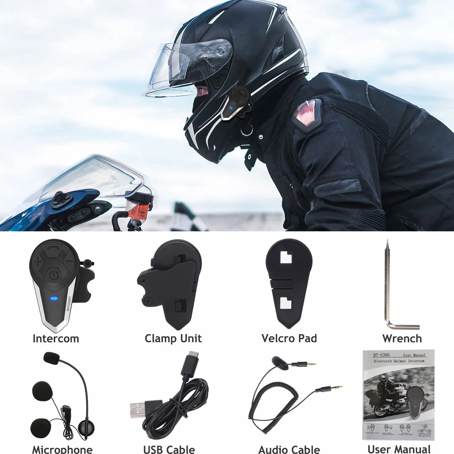 Intercomunicador Casco Moto BT-S3 V5.0 Bluetooth Manos Libres 1000m