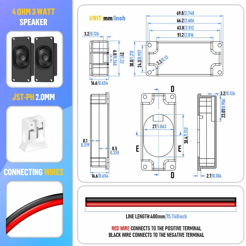 CQRobot Speaker 3 Watt 4 Ohm for Arduino JST-PH2.0 Interface