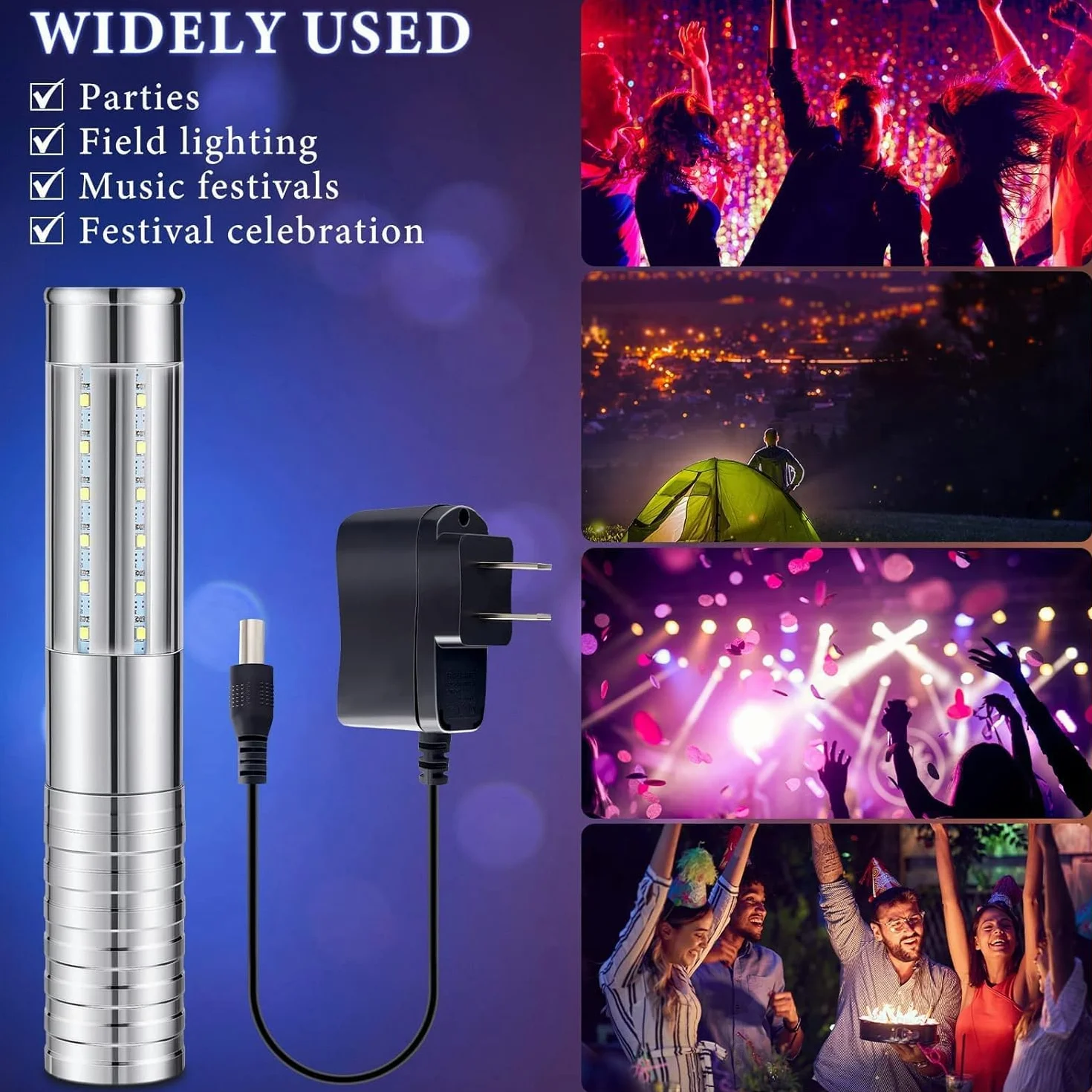 4Pcs Bengalas LED estroboscópicas para servicio de botellas, luz recargable, luz de mano, lámpara luminosa LED fluorescente para discotecas, karaoke, bodas, fiestas, suministros de actividades (Plata)