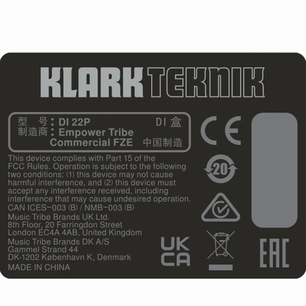 Klark Teknik PRO DI AV 2 DI 22P Caja DI estéreo pasiva con transformadores Midas y rango dinámico extendido