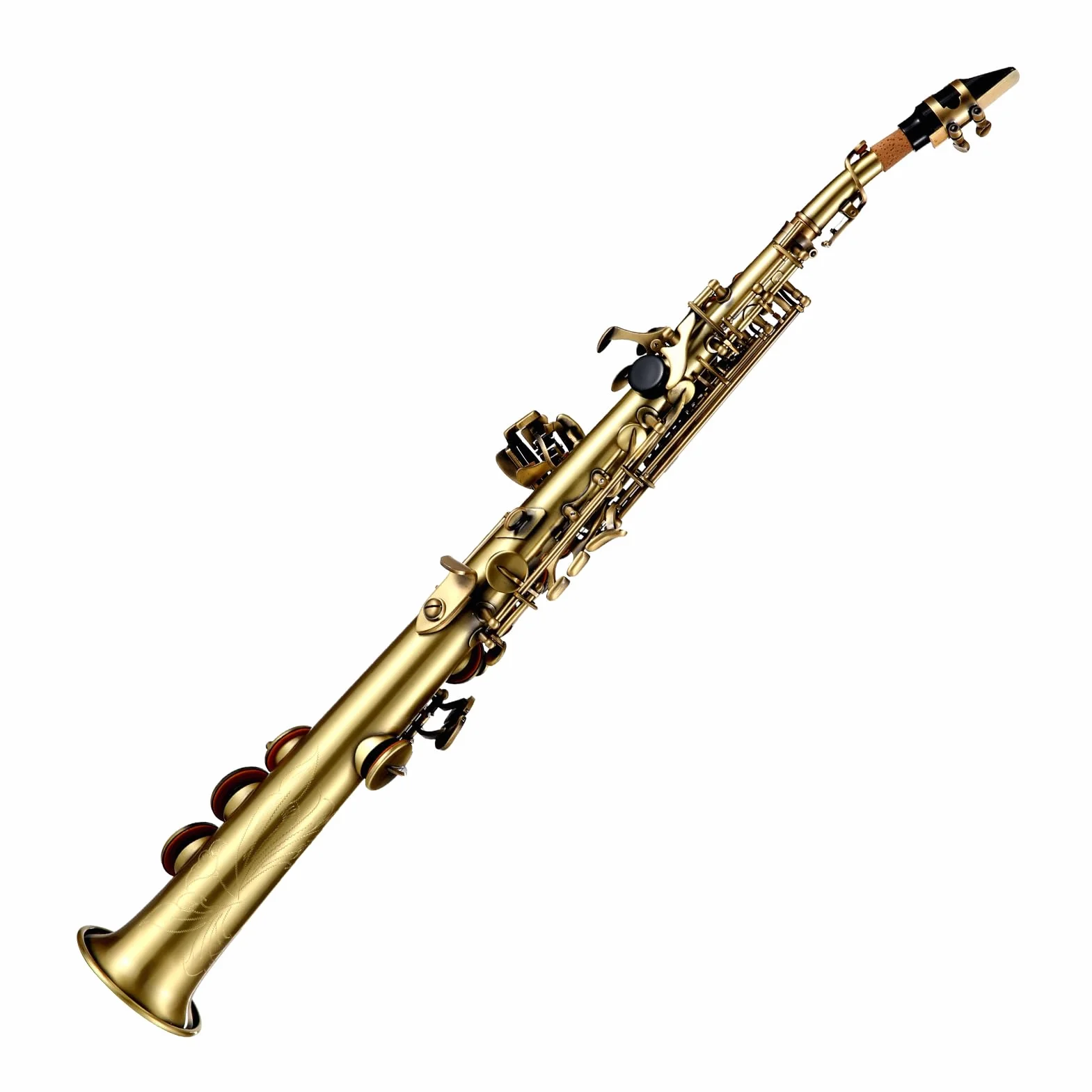 HUIOP Saxofón,Saxofón soprano Bb recto de latón profesional,saxofón niquelado,instrumento de viento de madera,patrón tallado con estuche de transporte,boquilla,kit de limpieza de caña,guantes,correas,