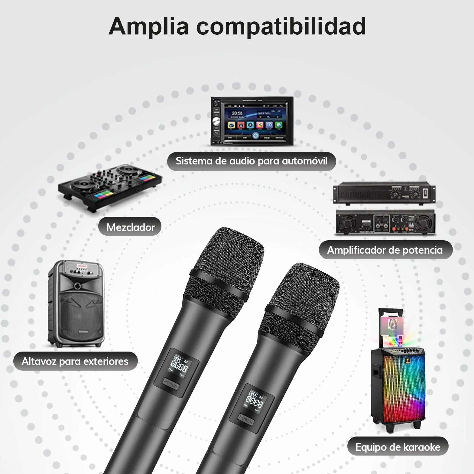 TONOR Micrófonos inalámbricos, Micro de Mano Doble Dinámico, Karaoke Sistema de Mic con Receptor para Karaoke, KTV doméstico, DJ, Boda, Fiesta, Iglesia, 2x5 UHF Frecuencias Ajustables, 60M TW450 Gris