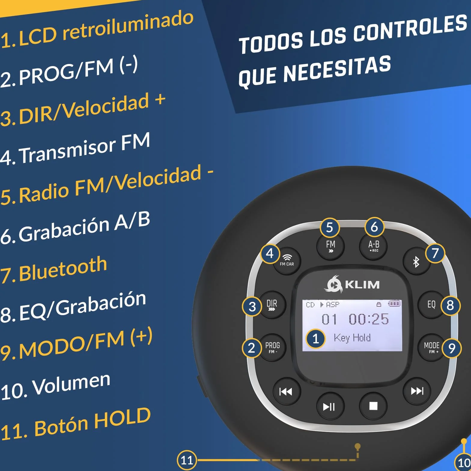KLIM Journey Reproductor de CD Portátil con Radio FM, Bluetooth, MP3, SD Card y Auriculares