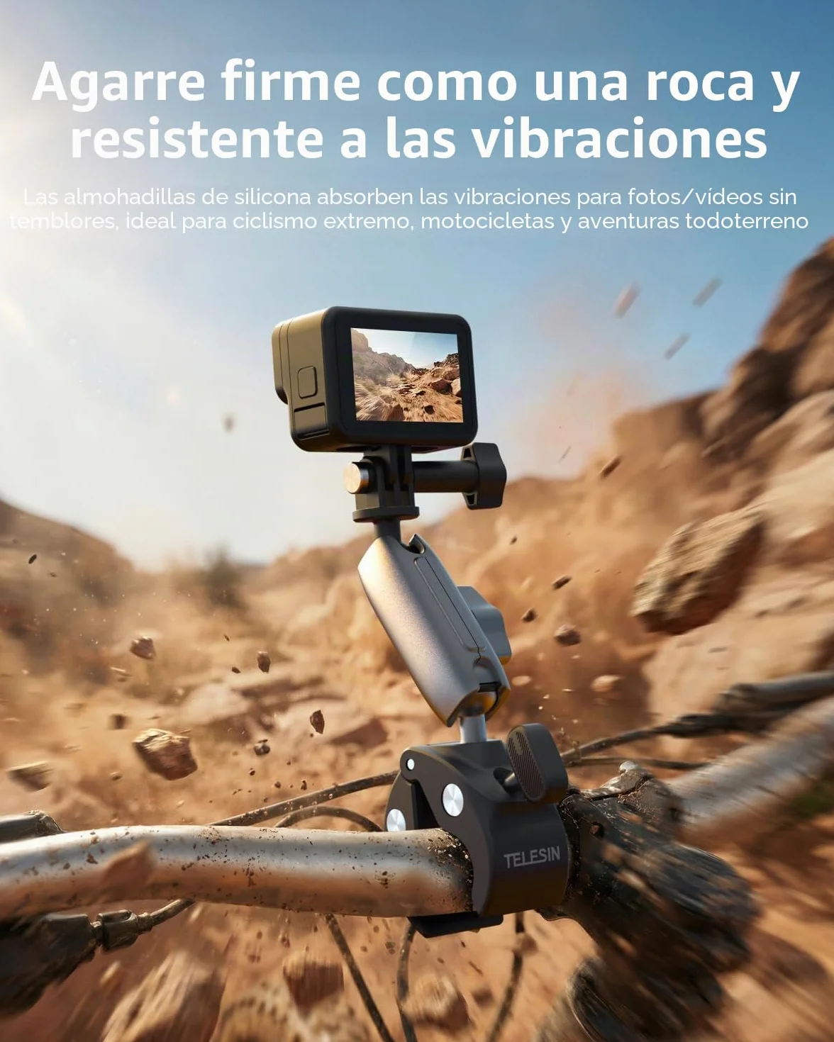 TELESIN Soporte de Moto/Bicicleta para DJI Osmo Action 6/5 Pro, Pocket 4/3, GoPro Hero 13/12/11/10, Insta360, Accesorio para Acción Cámara Aleación de Aluminio con Rotación 360° y Adaptador 1/4"-20 mm