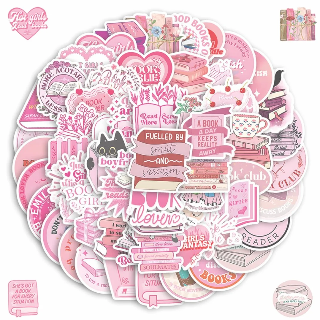 Pegatinas Lectoras Rosa Vinilo Impermeable 60 Piezas para Scrapbook Kindle Amantes de Libros