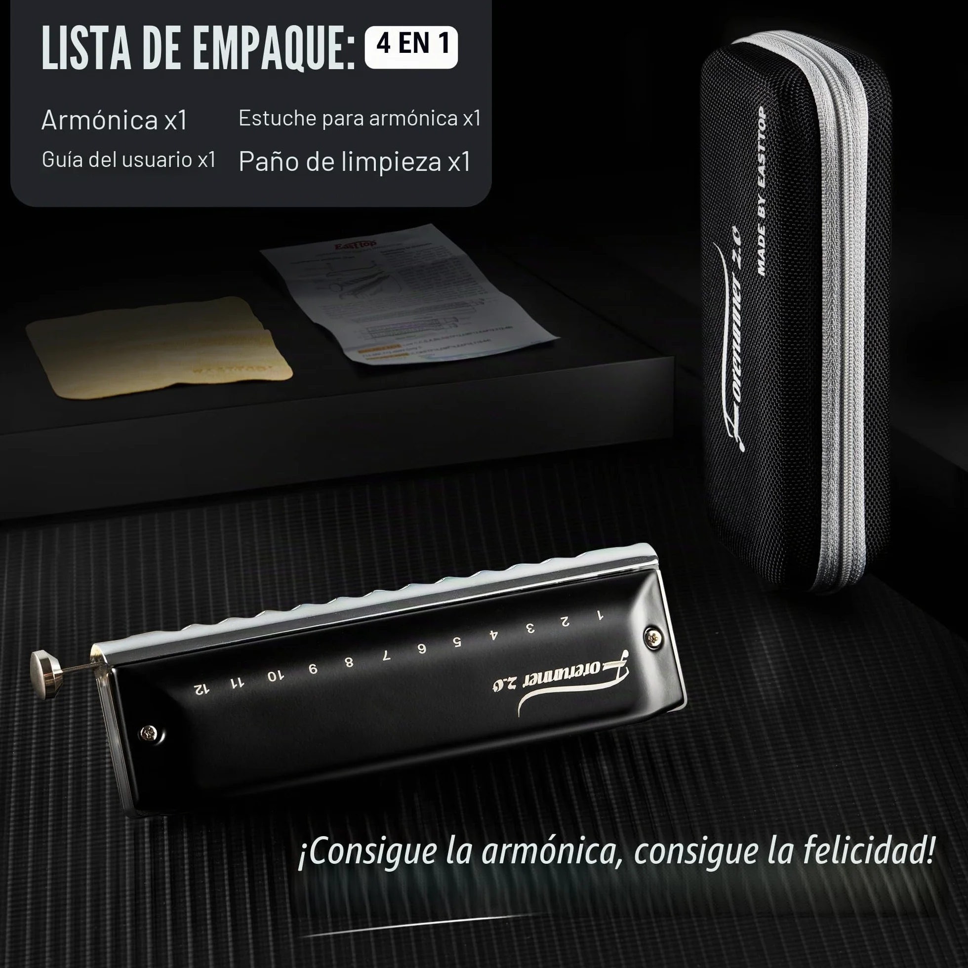 EAST TOP FORERUNNER 2.0 - Armónica cromática actualizada de 12 agujeros, 48 tonos, llave C, órgano de boca cromática, armónica para adultos, principiantes y estudiantes