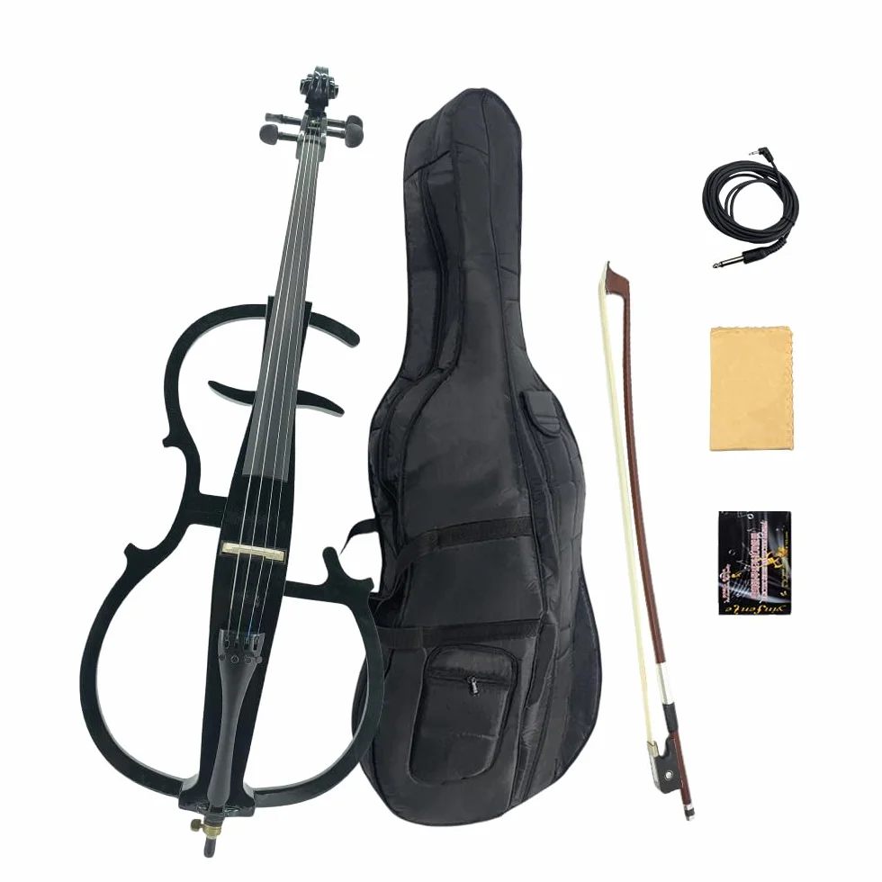 Juego de violonchelo eléctrico de tamaño completo 4/4 para principiantes (incluye bolsa ligera para violonchelo, auriculares estéreo, lazo de violonchelo premium, puente, colofonia) para