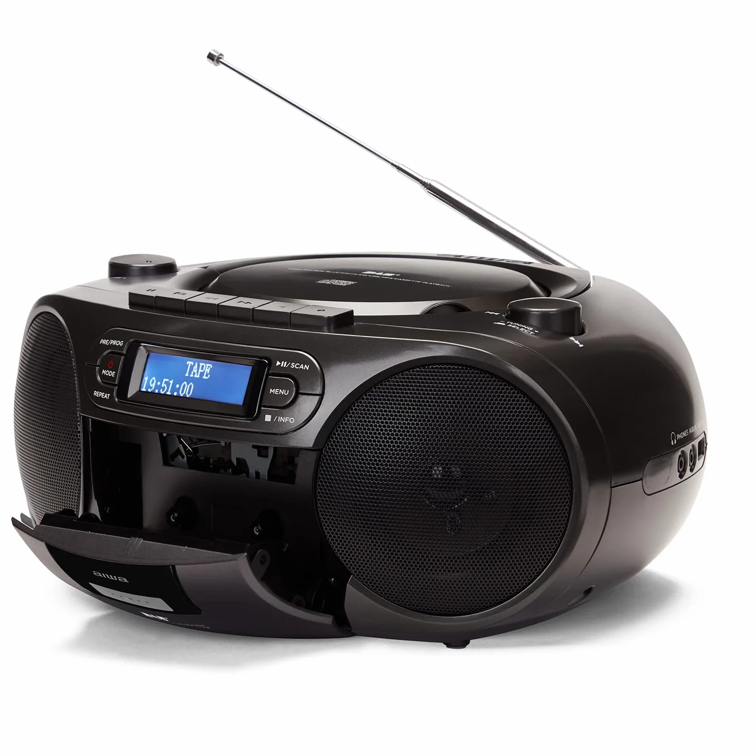 Aiwa BBTC-660DAB/BK Radio Cassette Portátil con CD Bluetooth USB Grabador Cassettes RDS FM PLL DAB+ Negro