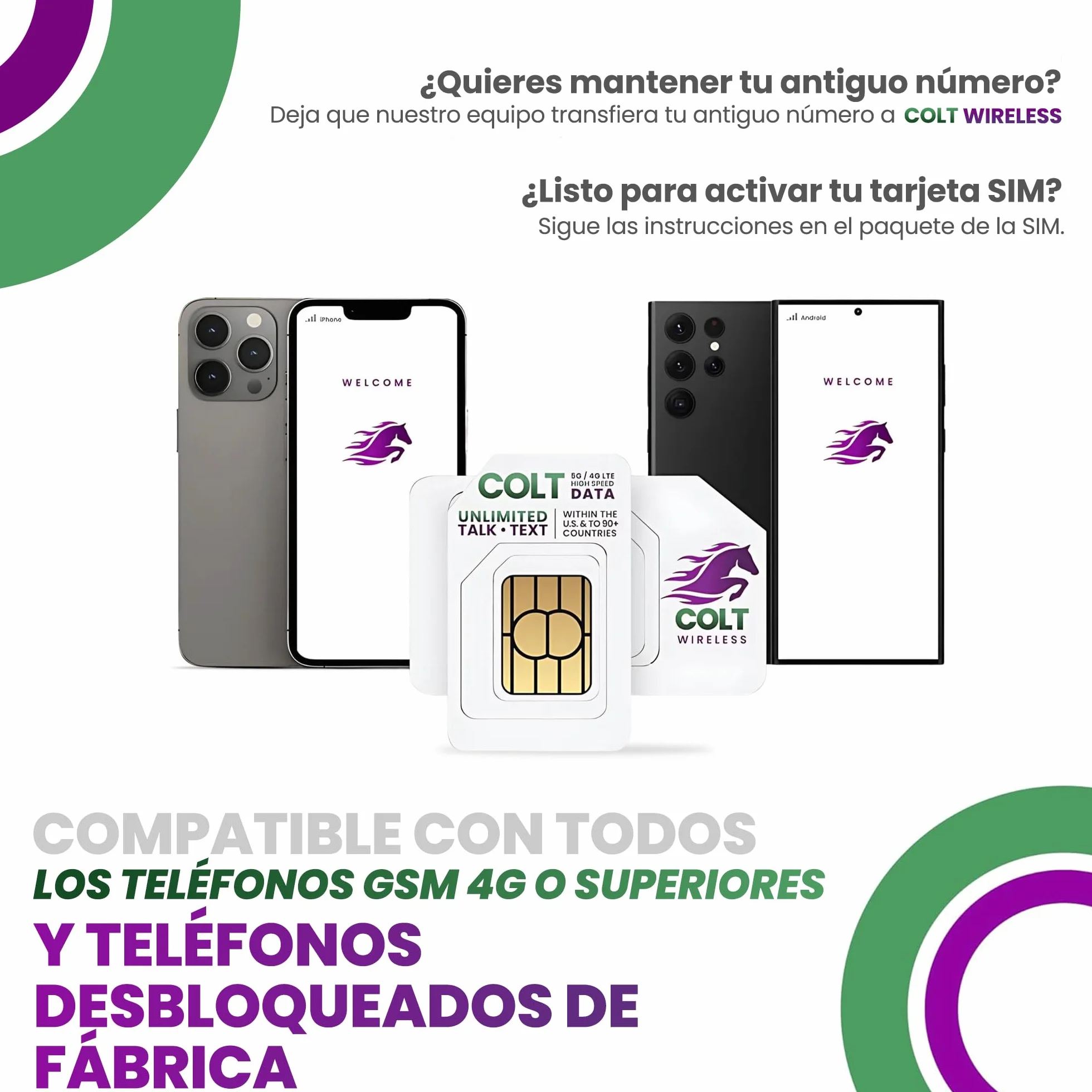 Tarjeta SIM Prepago Física Colt Wireless de 30 Días Desde EE. UU. con 15GB de Datos 4G LTE/5G Ilimitados, Llamadas y SMS a más de 90 Países, Plan Prepago con Hotspot Móvil, Activación Fácil