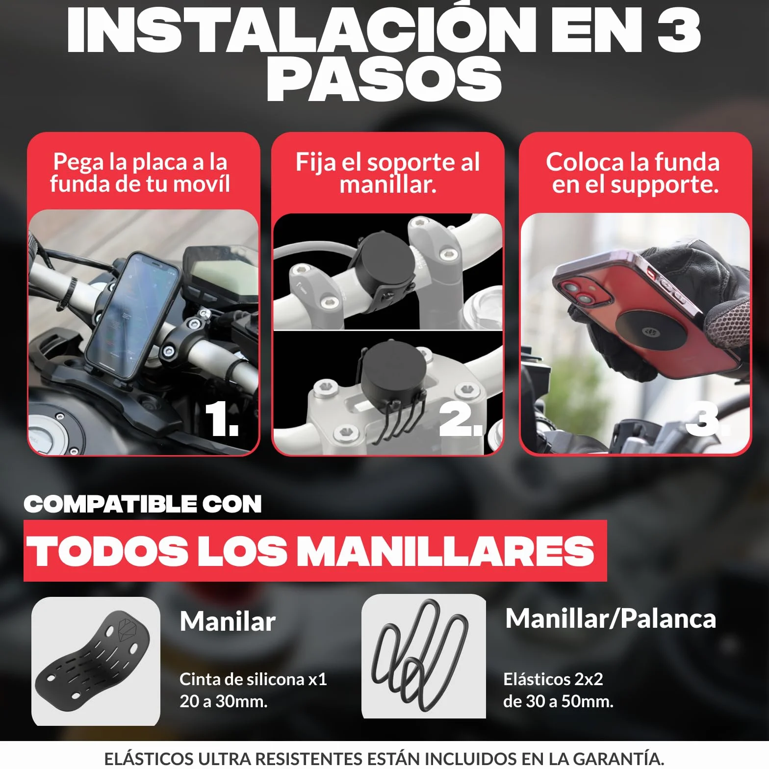 Shapeheart Soporte Móvil Moto Magnético con Fijación Manillar Universal Placa Metálica