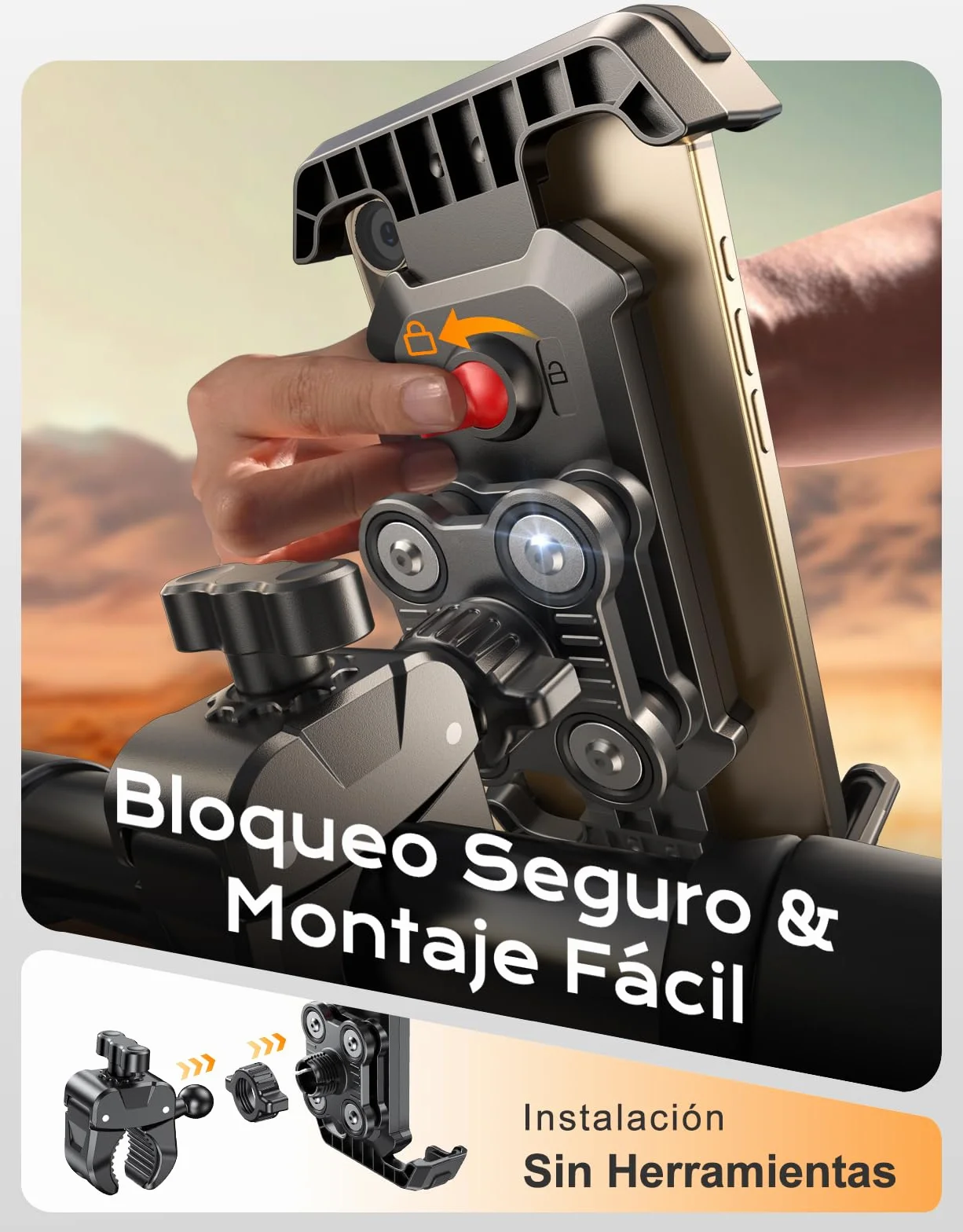CIRYCASE Soporte Movil Moto [Antivibración Mejorado], Súper Estable Soporte Movil Bicicleta, 360° Rotación y Ajustable Suporte Telemóvel Moto Compatible con iPhone 17/16/15, Galaxy, 4,7-6,8" Teléfonos