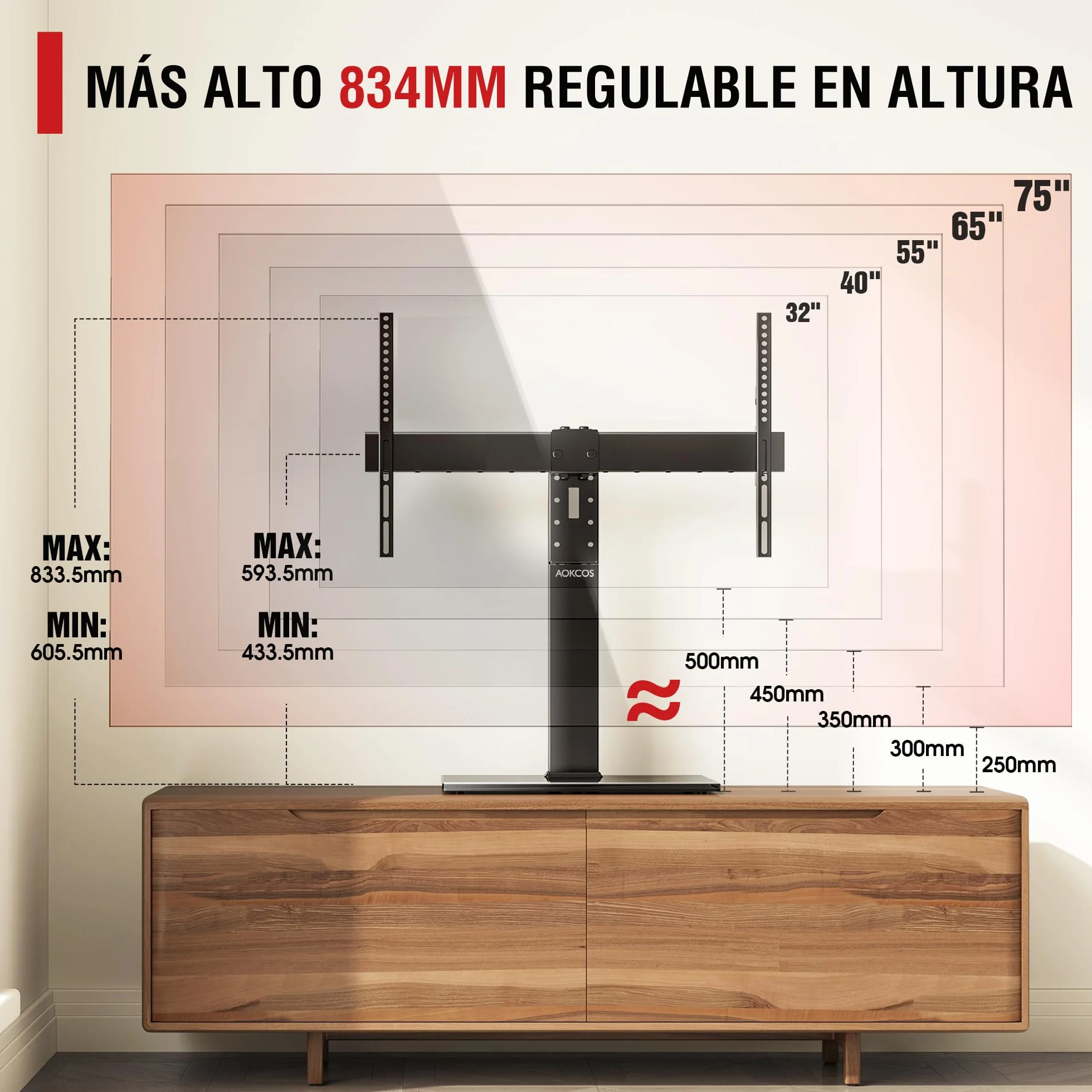 AOKCOS Soporte de TV Giratorio y Altura Ajustable para televisores de 32 a 75 Pulgadas de hasta 50 kg, Soporte Universal para TV MAX VESA 600 x 400 mm