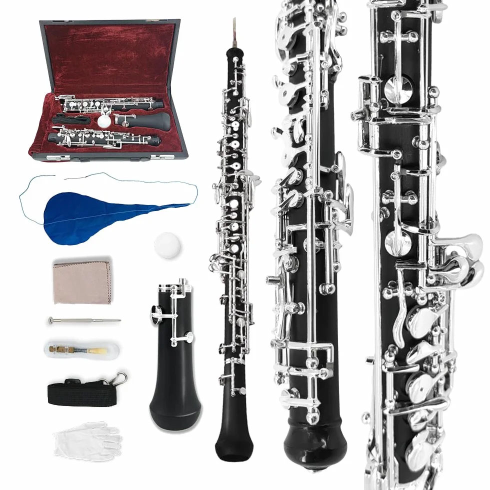 Yinfente Oboe Profesional Con Llave C Izquierda F - Resonancia Semiautomática, Ebonita/Palisandro + Piezas (Ebonita)