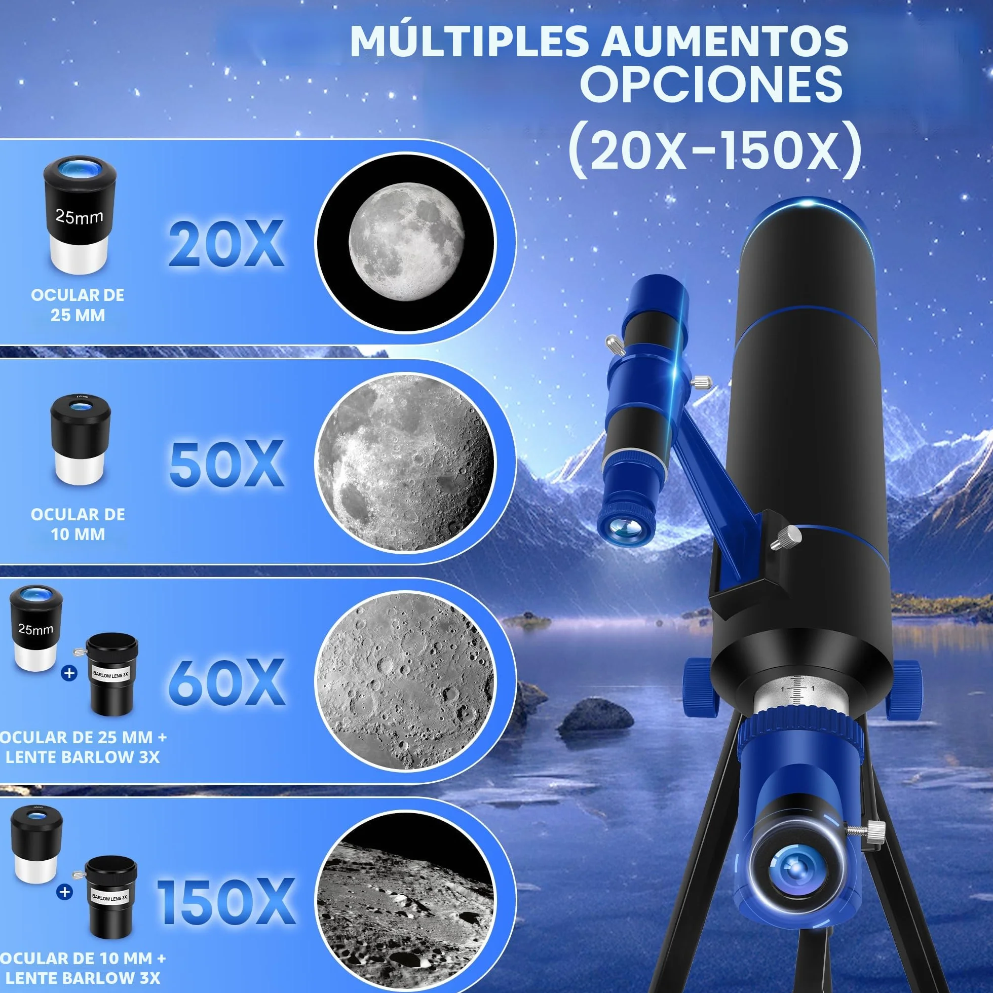 Dianfan Telescopio, 80 mm Apertura Telescopio Astronómico Adultos, Portátil Telescopios para Niños Y Principiantes,Óptica Multirrevestida, con Adaptador para Teléfono, Mochila Y Pegatinas