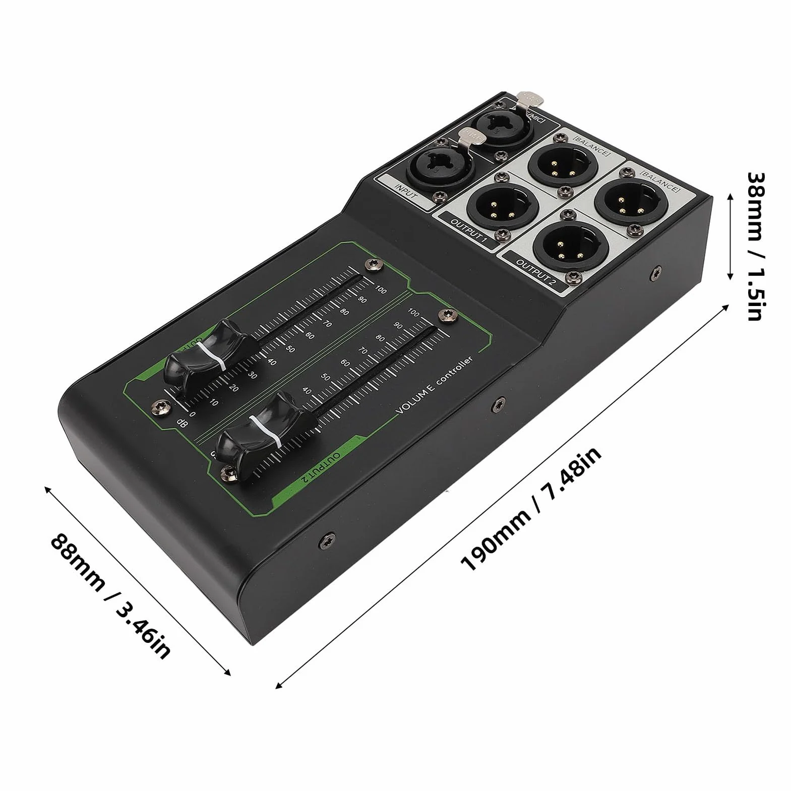 Controlador de Volumen Pasivo, 1 Entrada 2 Salidas Todo Metal Sin Pérdidas Controlador de Volumen Estéreo Preciso Plug and Play para Estudio y de Sonido doméstico(Negro)