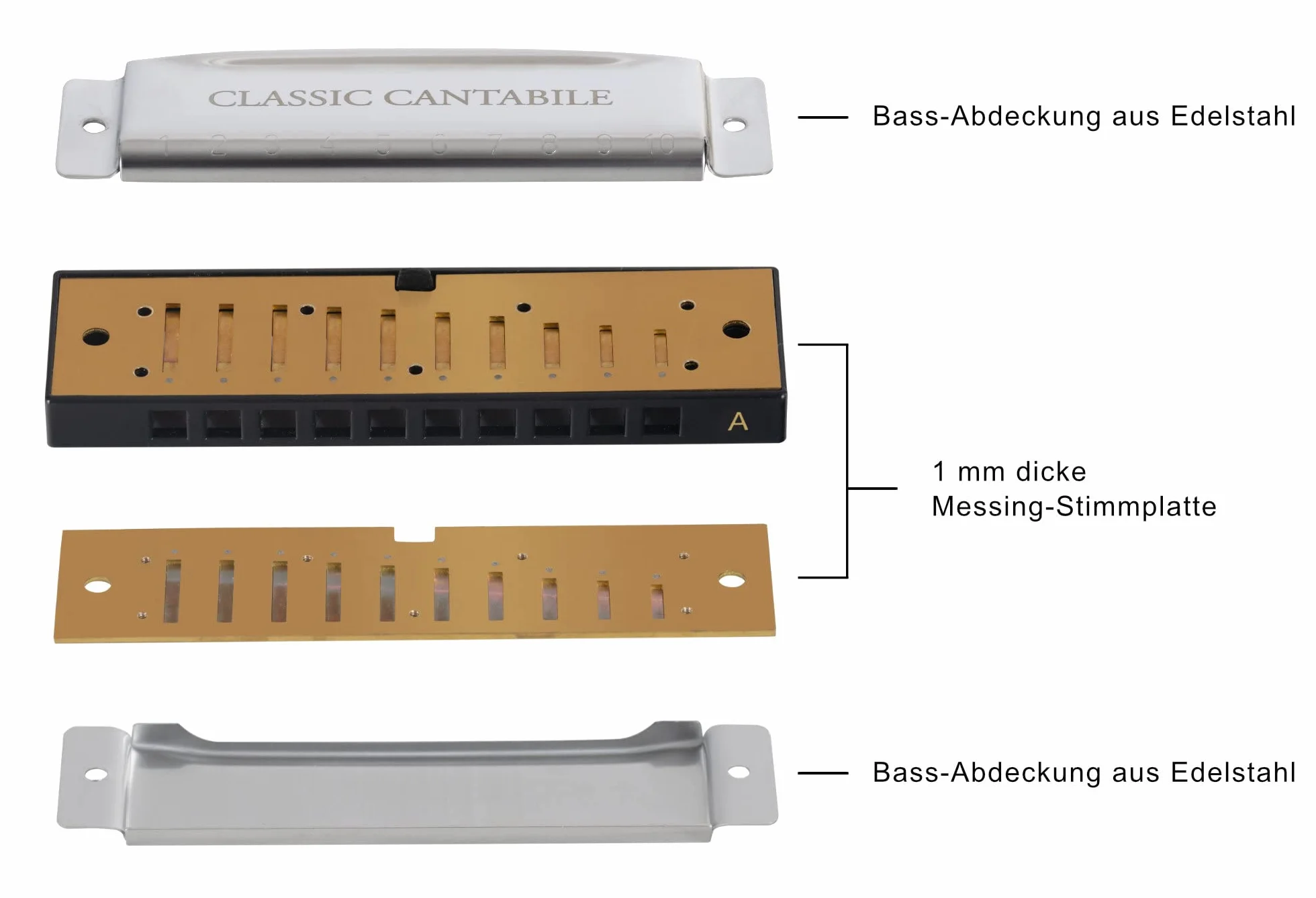 Classic Cantabile AHBS-12 Alabama Blues Harmonica Set De 12 Armónicas Diatónicas En Varias Tonalidades - 10 Lengüetas De Latón - Caja De Acero Inoxidable - Incluye Estuche Y Paño