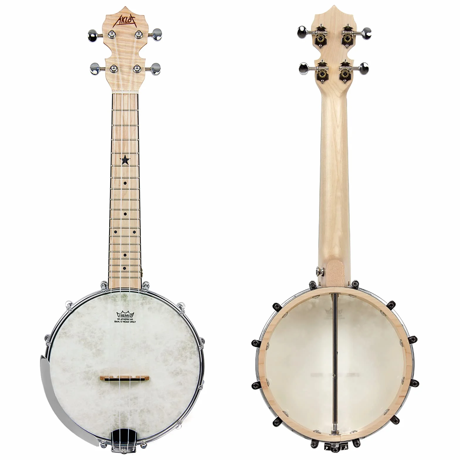 AKLOT Banjolele Ukelele banjo Concierto 23 pulgadas Remo Drumhead Open Back Maple Body 1:15 Sintonizador avanzado con varilla de armadura de dos vías