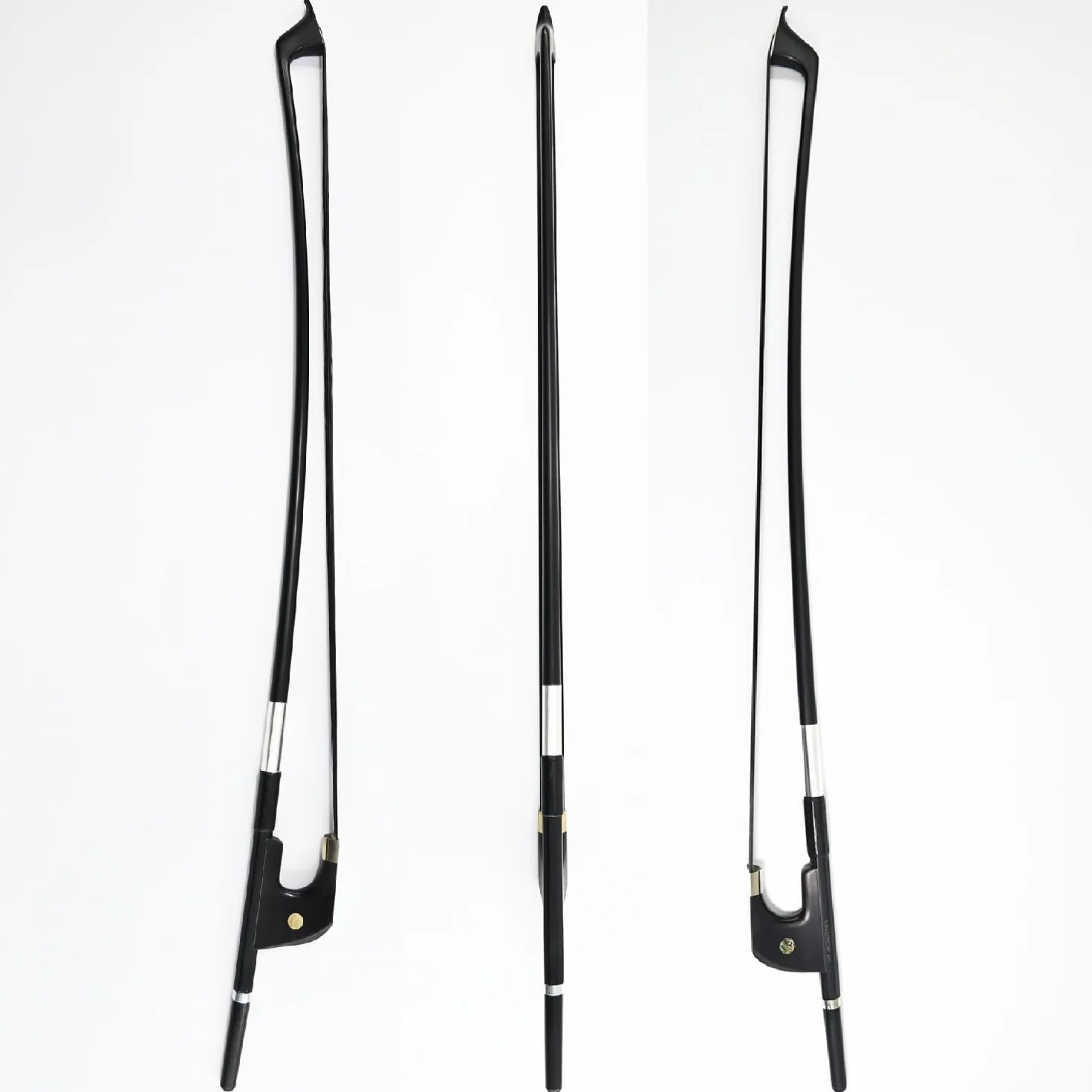 Arco de contrabajo vertical de fibra de carbono estilo alemán 3/4 Tamaño 74 cm VINGOBOW Nivel profesional Rana de ébano Tono potente profundo Pelo de caballo negro Rendimiento de Pernambuco