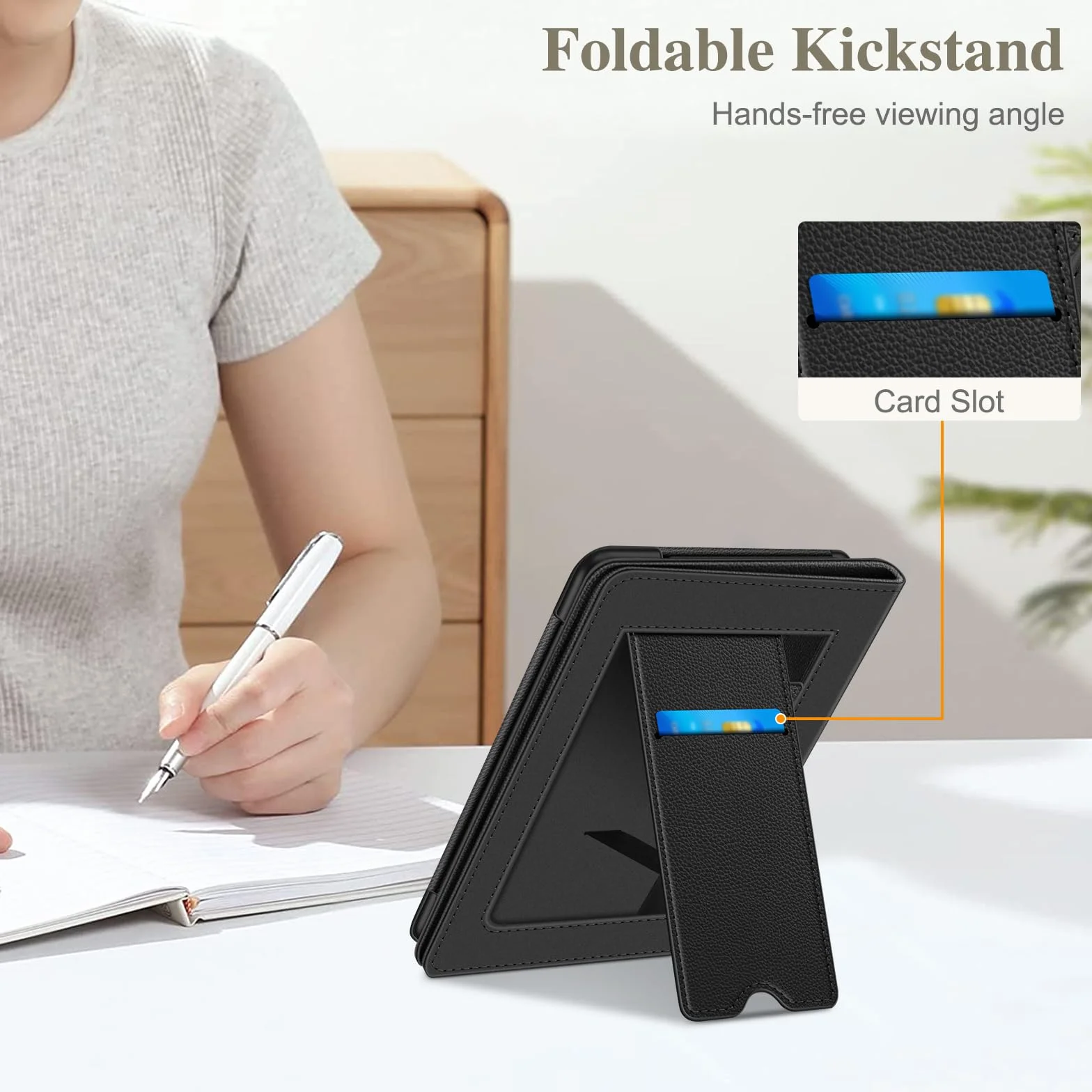 Funda para Kindle Paperwhite 7" (12ª Gen 2024) y Kindle Colorsoft Signature Edition, Piel sintética Plegable con Soporte, Ranura para Tarjeta, Negro