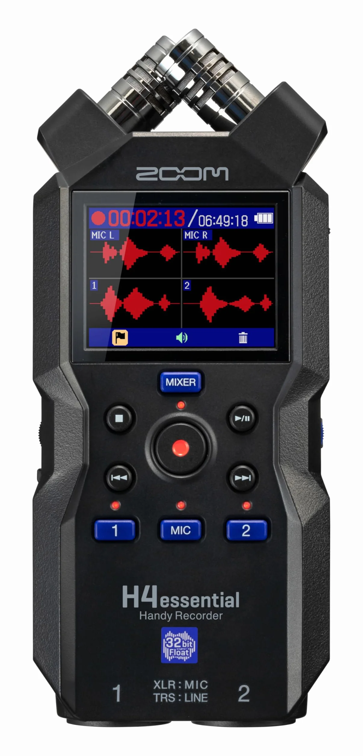 Zoom H4essential Grabadora 4 Pistas 32-bit con Coma Flotante, accesibilidad, micros estéreo, 2 entradas XLR/TRS, Interface de Audio USB, para músicos, podcasters y más