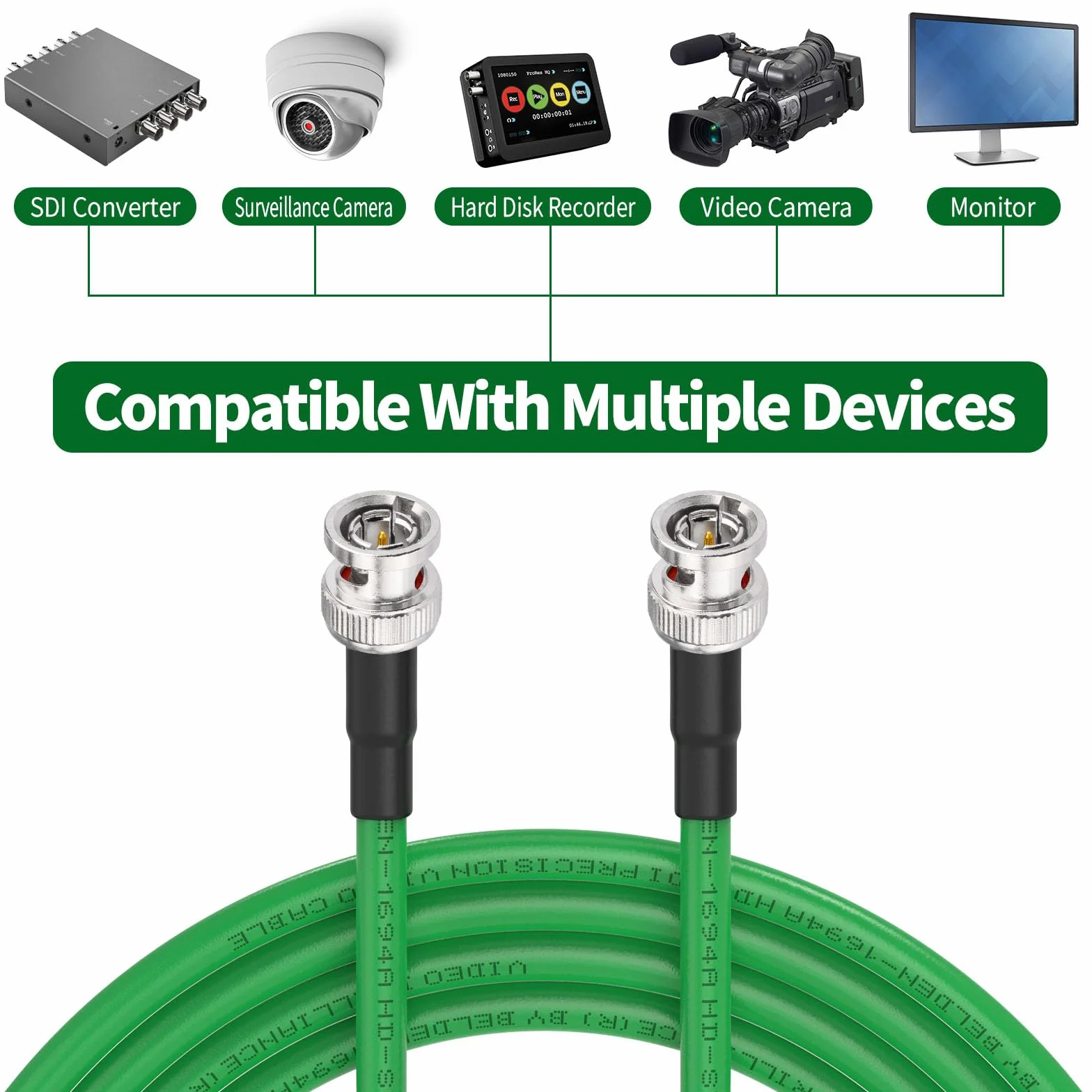 Superbat Cable SDI BNC 3G/6G/12G 60cm, Belden 1694A Verde 75ohm Macho a Macho, Cable Corto Latiguillo para Cámara de Transmisión Videocámara Convertidor SDI Soporta 4K/8K/12G-SDI (Dual Link) 2Piezas