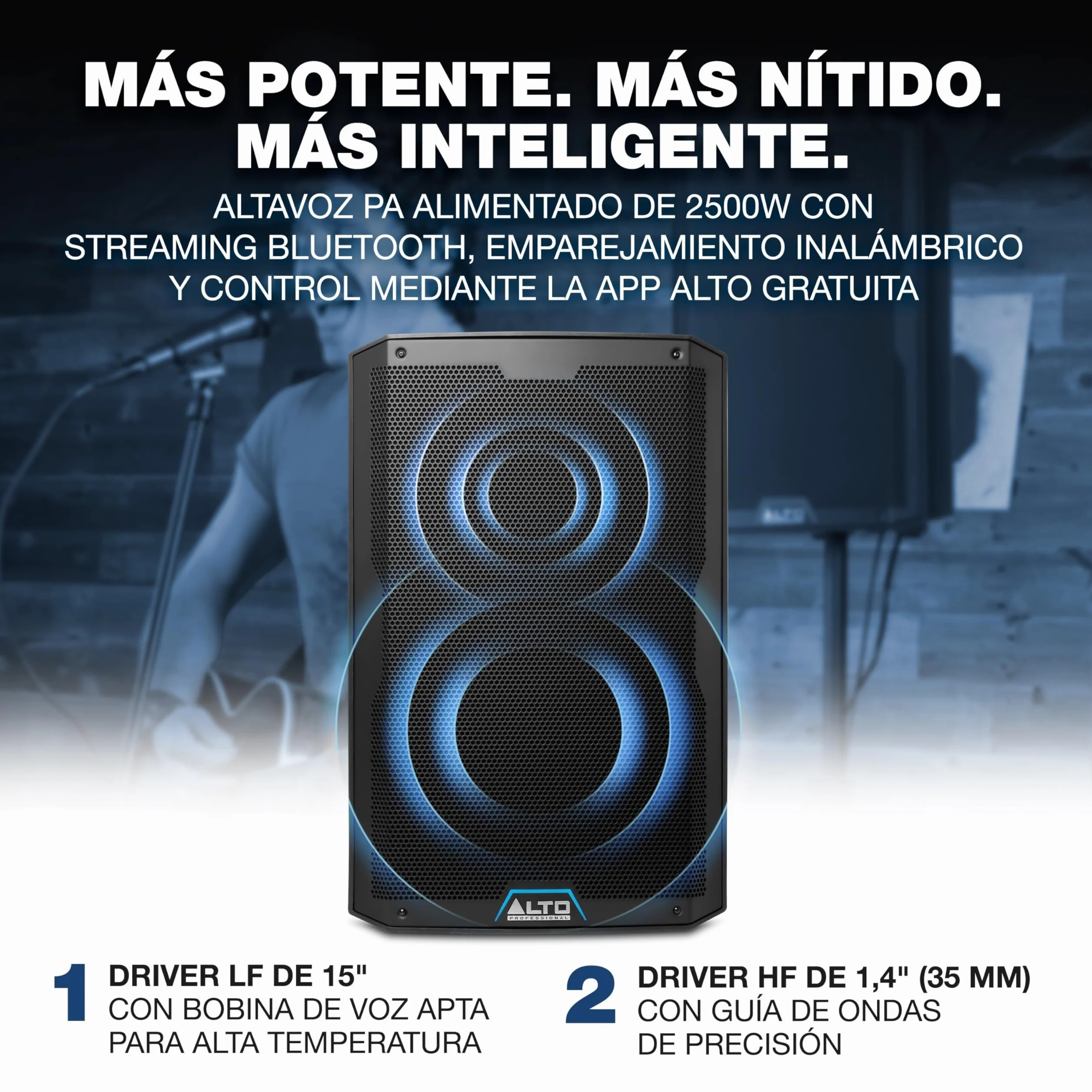 ALTO TS415 Altavoz Autoamplificado 2500W 15 Pulgadas con Mesa de Mezclas de 3 Canales, Streaming Bluetooth, Emparejamiento Inalámbrico de Altavoces, DSP y App