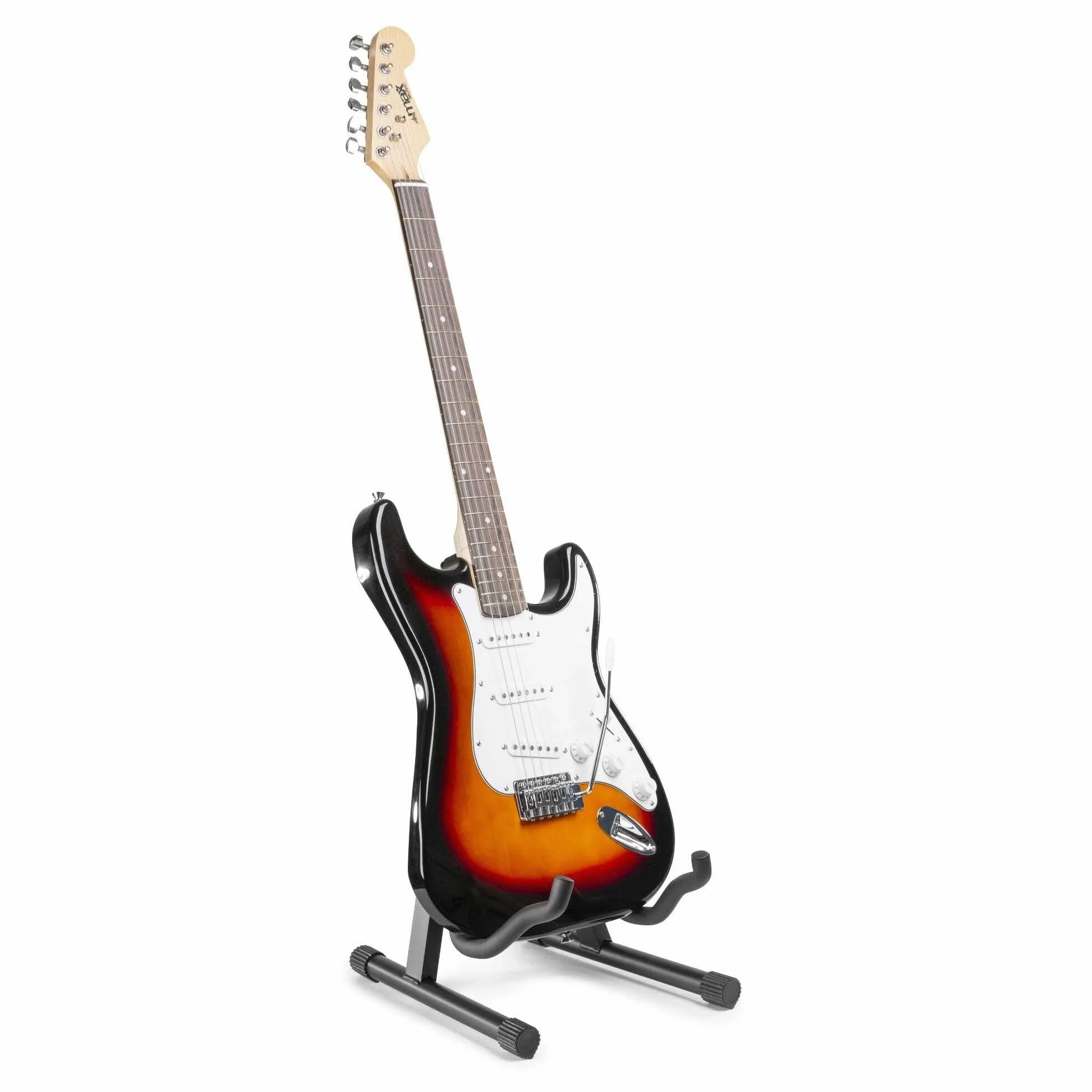 MAX GigKit - Pack de guitarra eléctrica con amplificador de guitarra de 40 vatios, soporte de suelo para guitarra, atril, funda de guitarra, afinador, cable, correa y accesorios - Negro