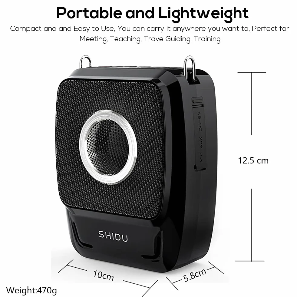 Amplificador de Voz Portatil inalámbrica Bluetooth SHIDU 25W Sistema de megafonía de batería Recargable amplificadores Voz con micrófonos Mini Altavoz con micrófono para Profesores, guías turísticos