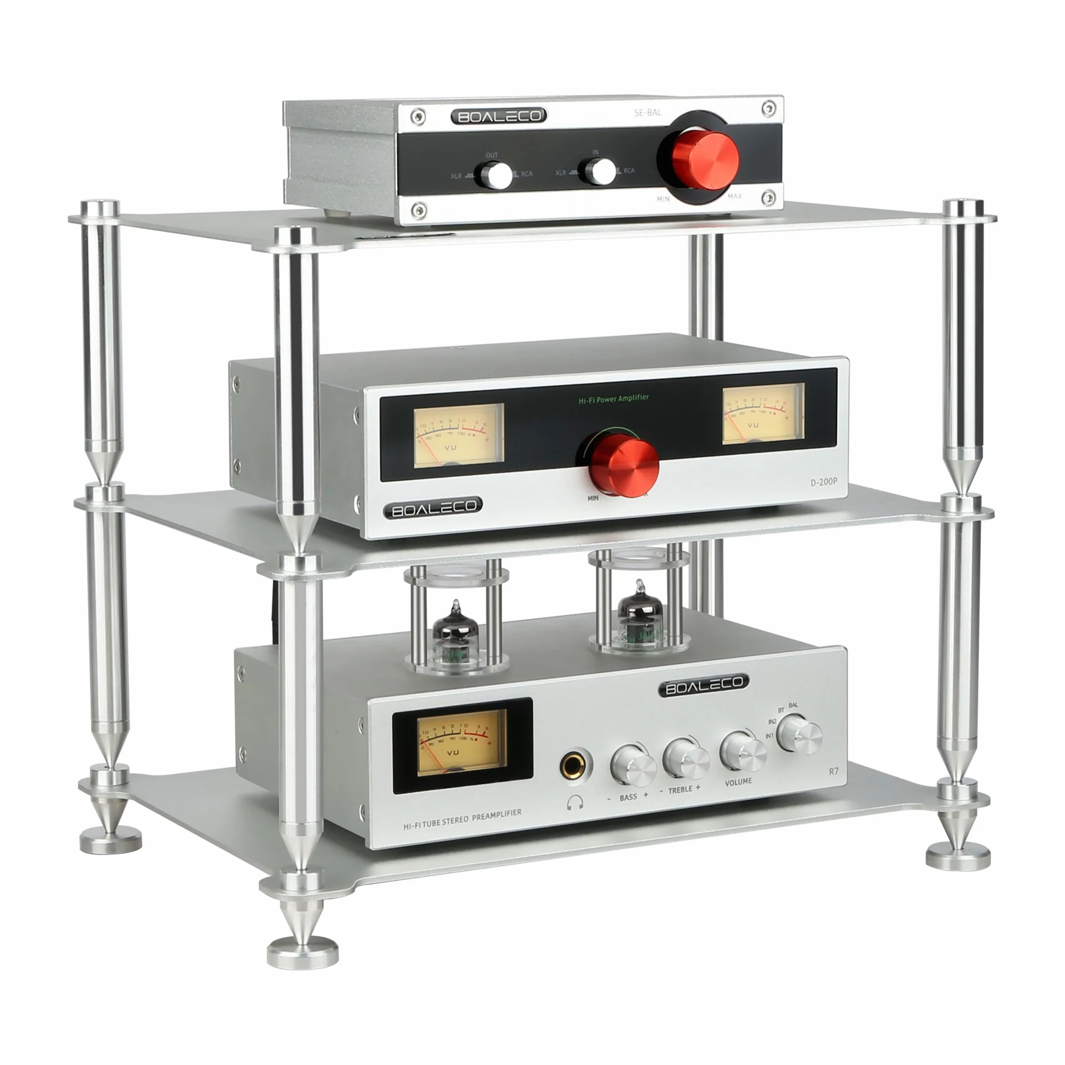 FX2 Audio Components Hifi Rack - Marco De Aluminio Y Pilares De Aluminio Sólido, Soporte De Audio Rack Para Amplificadores Hifi/Dac, Organizador De Sobremesa Compacto Para Sistemas De Audio En Casa