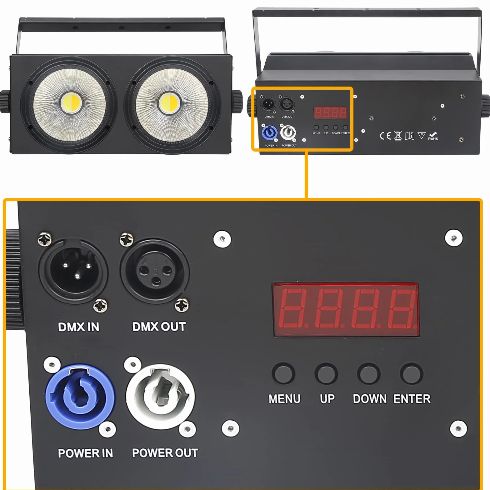 Luces PAR LED Cegadora de 200 W para escenario, 2 luces LED blanco frío y cálido, control DMX, estroboscópico COB con activación por sonido para teatros, iglesias y eventos de DJ.