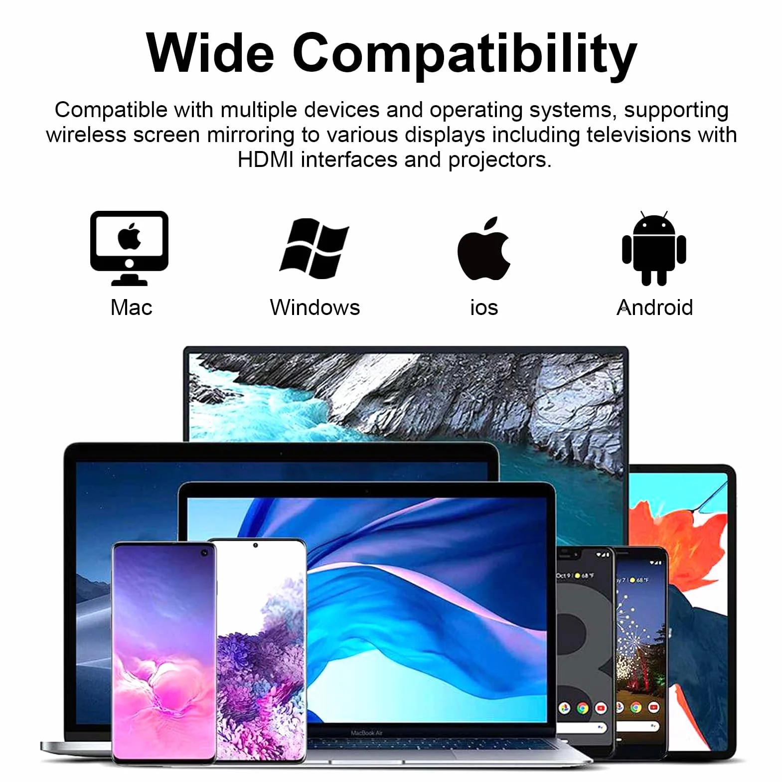 Adaptador HDMI Inalámbrico 1080P Bluetooth Stick para Chromecast Miracast Airplay iOS Android Mac Windows PC TV