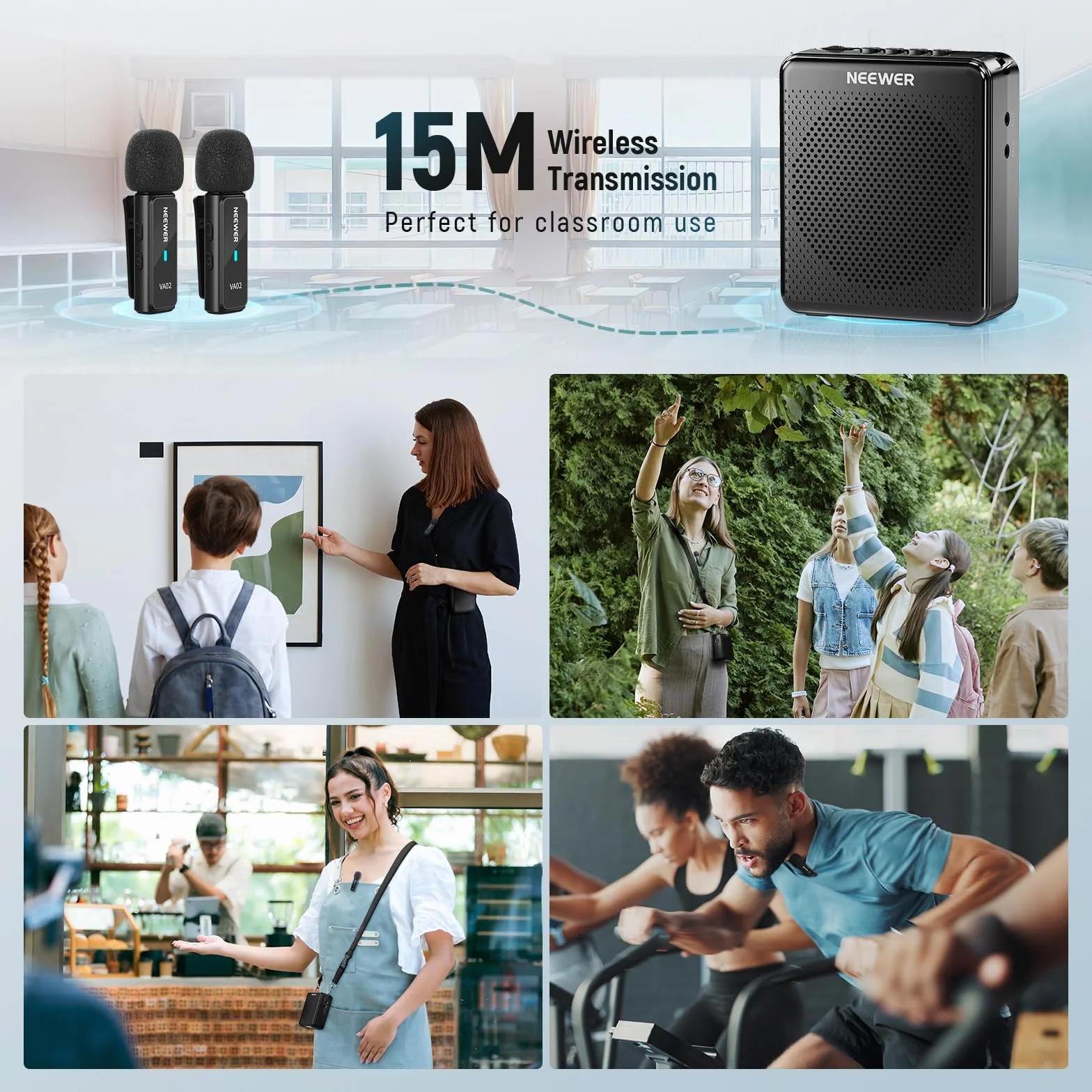 NEEWER VA02 Amplificador Voz con Micrófono Inalámbrico, Mini Altavoz Portátil Recargable USB C Cancelar Ruido Megáfono & Mic Set, 10 Hrs Duración, Alcance15m para Profesores Formadores Tour Guides