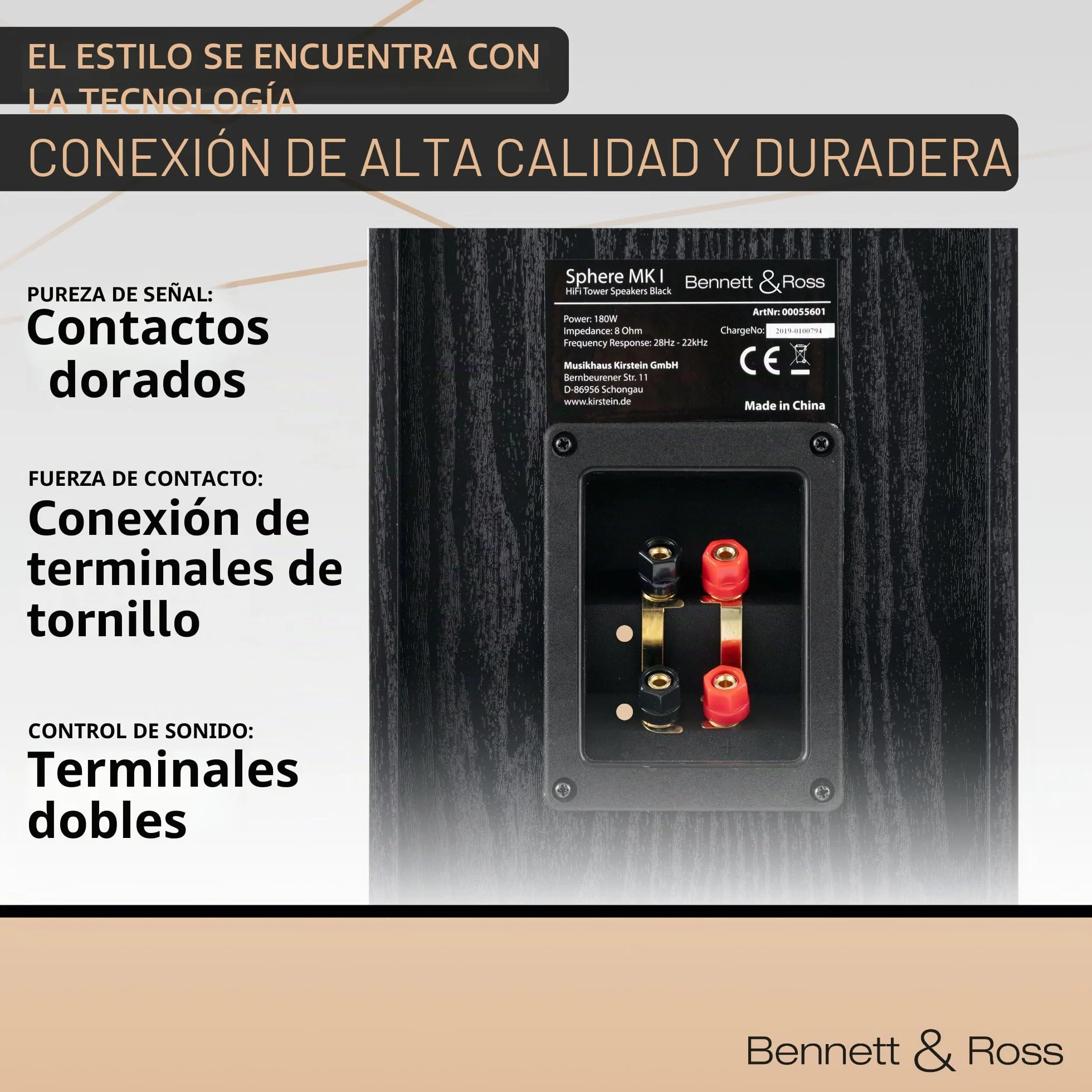 Bennett & Ross Radiant Altavoces de Suelo HiFi 3 vías Pareja 350W RMS Negro