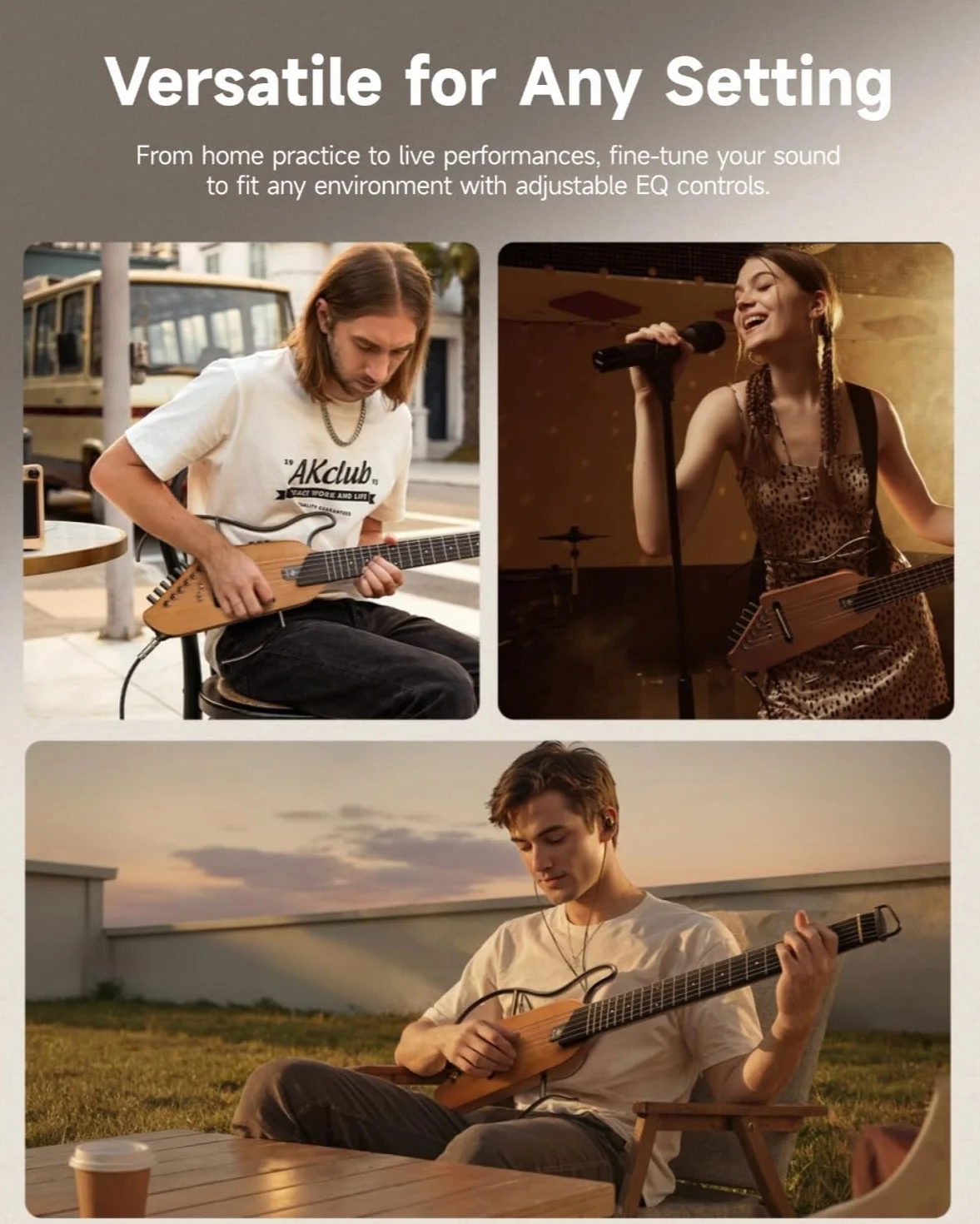 Donner HUSH-I Guitarra Portátil sin Cabeza - Guitarra Acústica-Eléctrica de Rendimiento Ultraligero y Callado para Viajes, Cuerpo de Arce con Marcos Removibles, Bolsa de Transporte y Accesorios