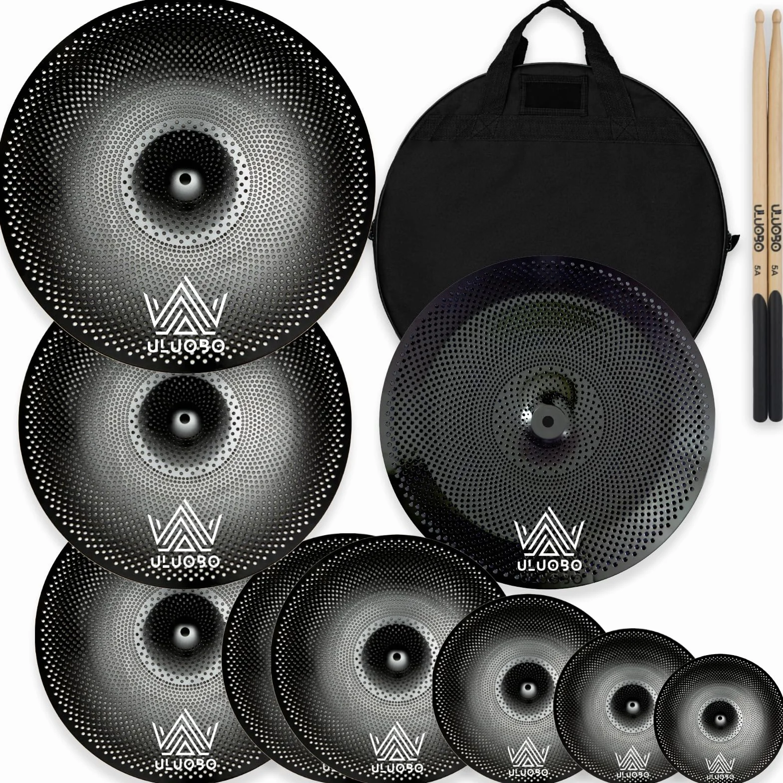 Paquete de platillos de bajo volumen, platillos silenciosos, juego de platillos silenciosos para práctica de bateristas, 6/8/10 pulgadas Spalsh + 14 pulgadas Hihat + 16 pulgadas Crash + 18