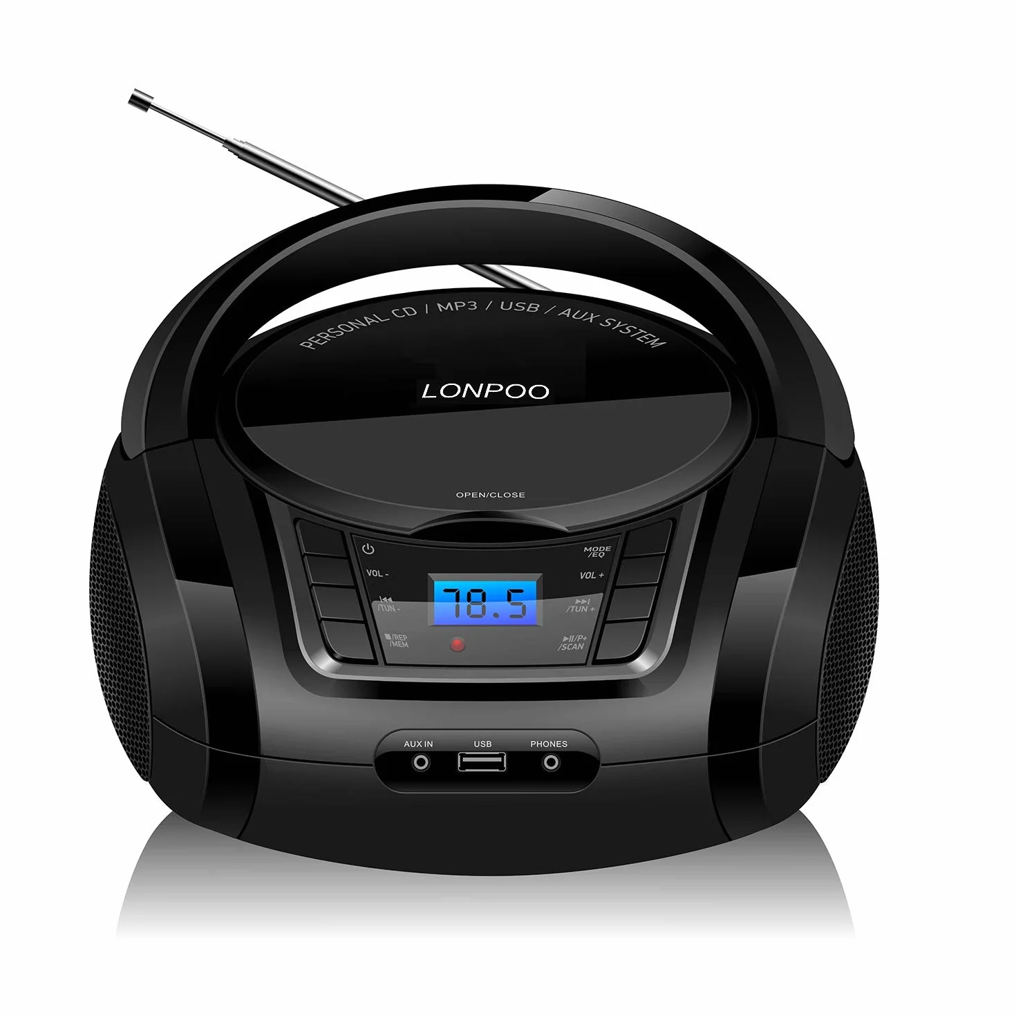 LONPOO Reproductor de CD Portátil Bluetooth con Altavoz HiFi, Radio FM, USB, AUX