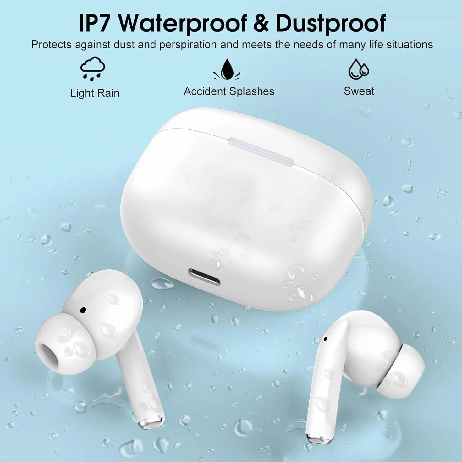 Auriculares Inalámbricos Bluetooth, Bluetooth 5.3 In Ear Auriculares con Cancelacion Ruido HD Mic, 46H Estéreo Control Táctil Cascos Inalambricos, IP7 Impermeable Audifonos para iPhone/iOS/Android
