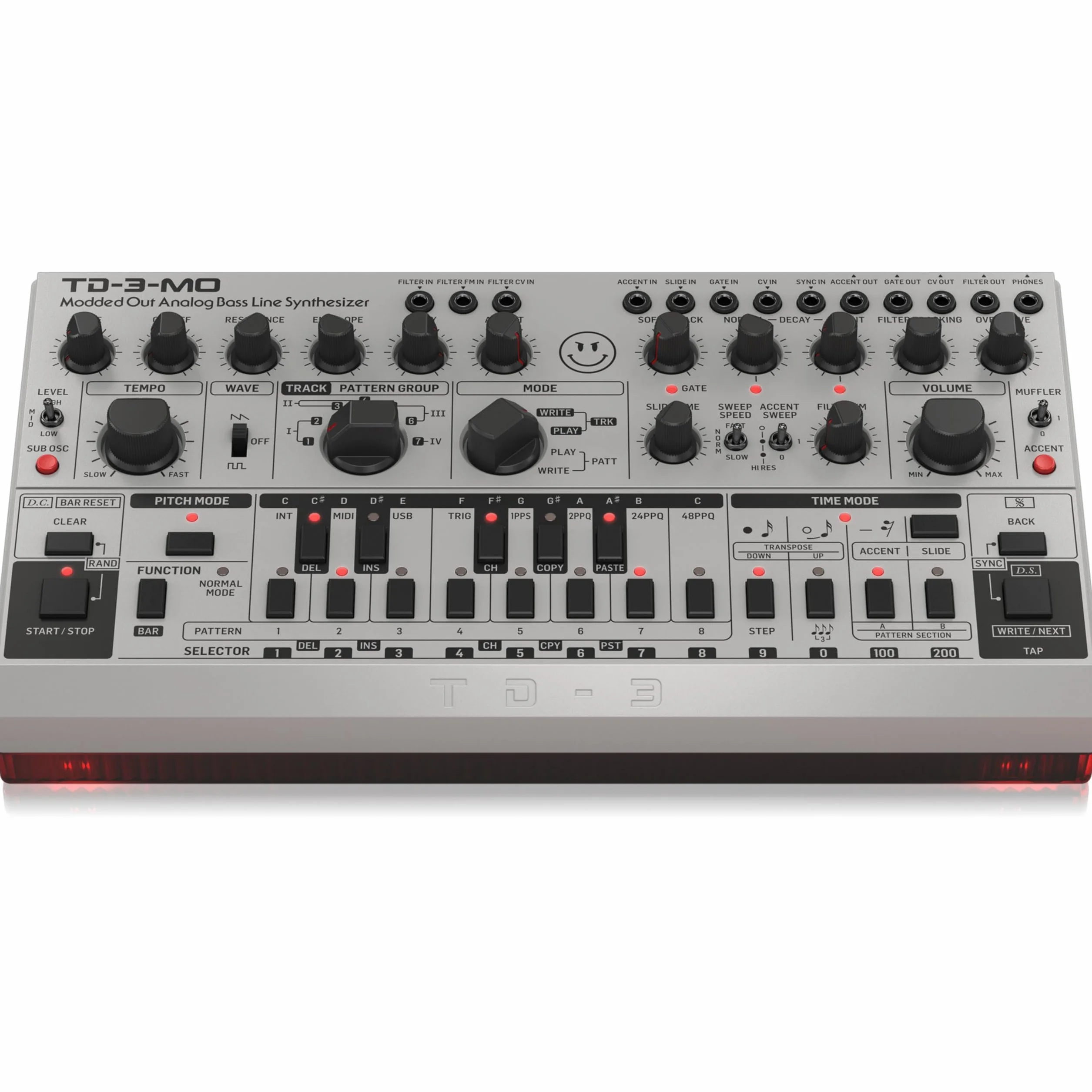 Sintetizador de línea de bajo analógico Behringer TD-3-MO-SR "Modded Out" con VCO, VCF controlable por MIDI y oscilador de subarmónicos