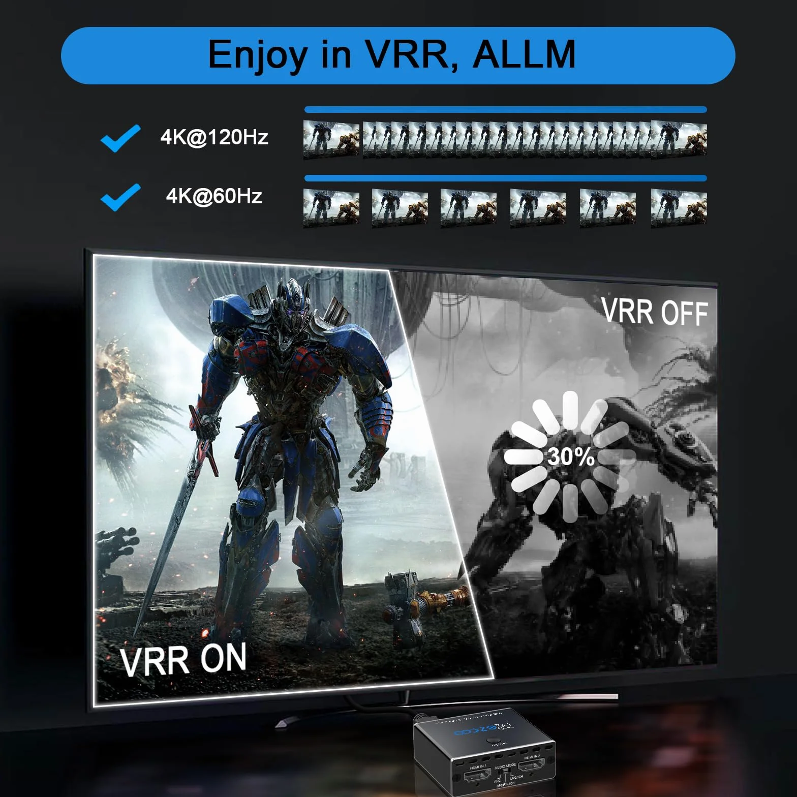 Extractor de audio HDMI 2.1 4K 120Hz VRR ALLM, conmutador ARC 2 entradas 1 salida, convertidor HDMI a SPDIF óptico 7.1/5.1CH
