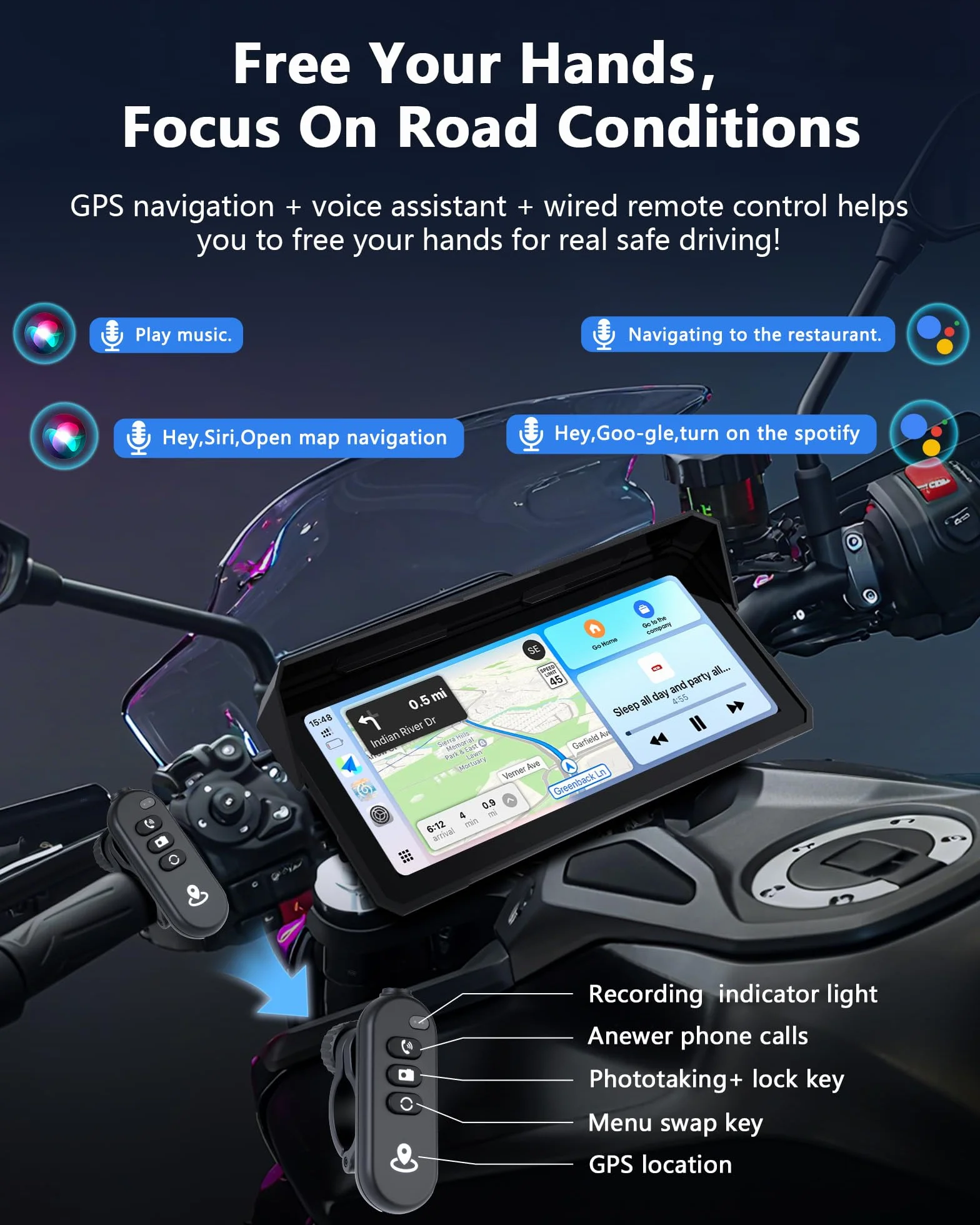 Jansite Cámara de salpicadero 4K de 8,1 pulgadas para motocicleta, pantalla CarPlay Android Auto, navegador de motocicleta IPX7 resistente al agua, GPS dispositivos de navegación para motocicletas con