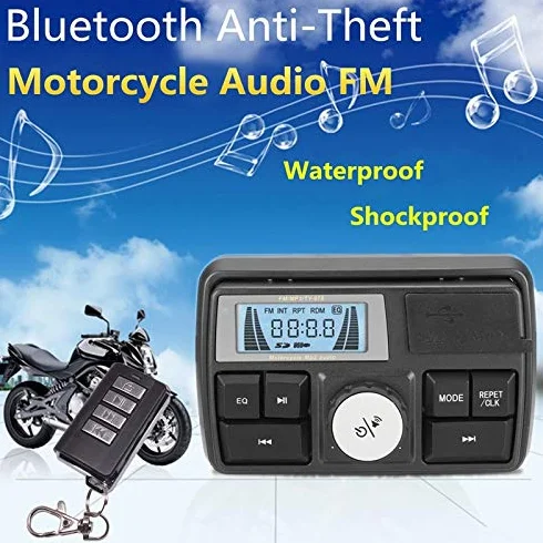 SEMAL Motocicleta Audio MP3 Radio de Sonido Altavoces EstéReo Bluetooth Impermeable FM 5 EQ Funciones Pantalla LCD USB/SD/TF