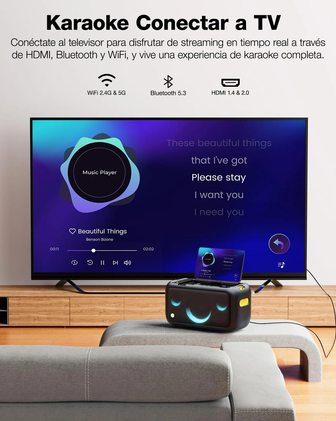 Máquina de Karaoke para Adultos con Pantalla de Letras, Pantalla integrada de 33,8 cm, máquina de Karaoke Realmente Todo en uno con 2 micrófonos inalámbricos (Ocultos y de Carga automática), Altavoz