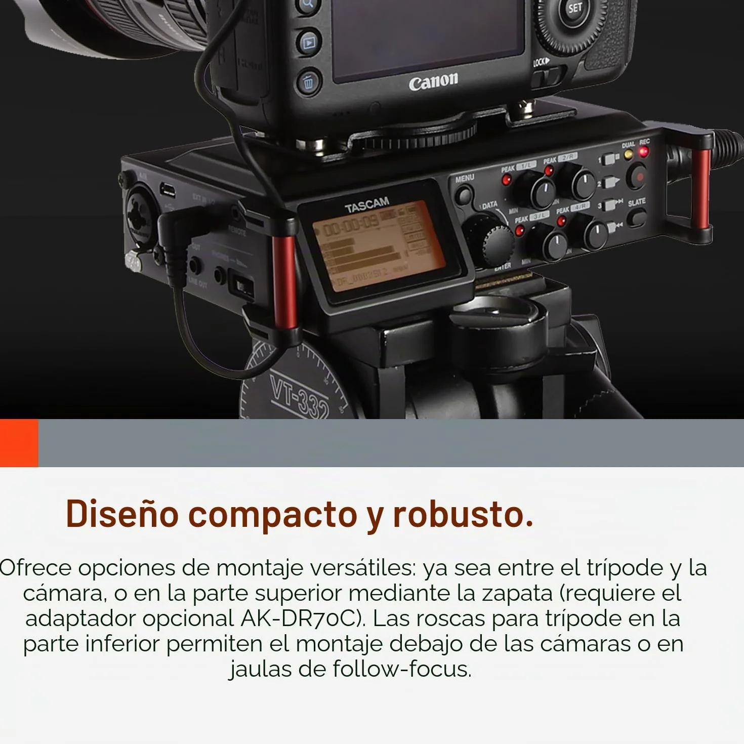 TASCAM Grabadora de audio portátil de 4 canales para videógrafos, 4 entradas combinadas XLR/TRS, 2 micrófonos internos, limitador, filtro HP (DR-70D)