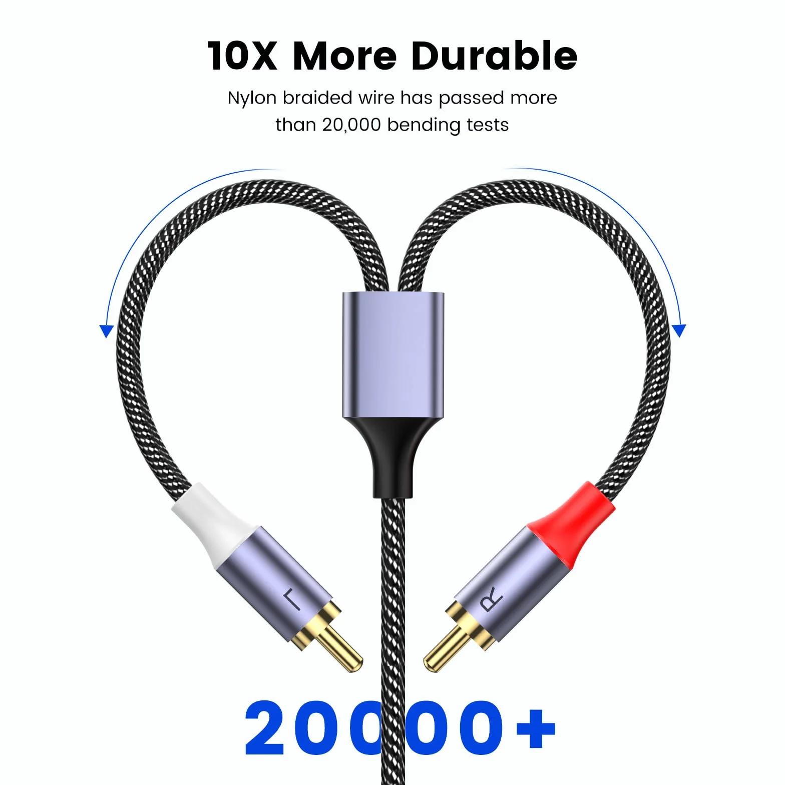 Cable RCA Estéreo Macho a Macho, Audio Auxiliar de 1 m, Nailon Trenzado Chapado en Oro de 24 Quilates para Cine en Casa, HDTV, Subwoofer y Estéreo de Coche