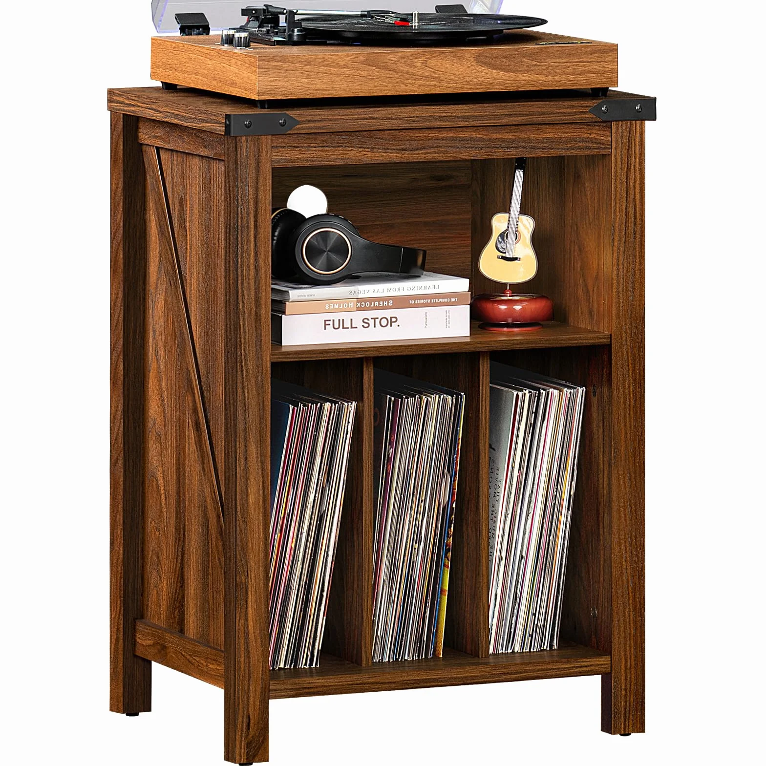 Soporte Giratorio con Soporte de Discos de Vinilo, Mesa giratoria marrón Que sostiene hasta 160 álbumes, Gran Soporte de Tocadiscos de Madera para salón, Dormitorio, Oficina