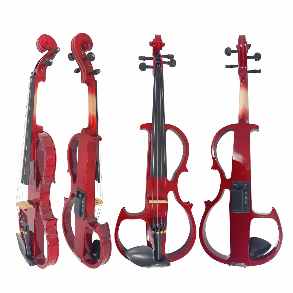 Yinfente Viola eléctrica silenciosa de 40,6 cm de madera maciza con 4 cuerdas con accesorios de ébano, funda rígida de arco de madera de Brasil, paño de limpieza de cable AUX, cuerdas adicionales