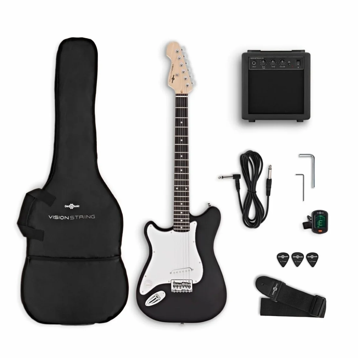 VISIONSTRING Guitarra Eléctrica Zurda 3/4 Tamaño Guitarra Starter Pack con Amp para Niños y Principiantes