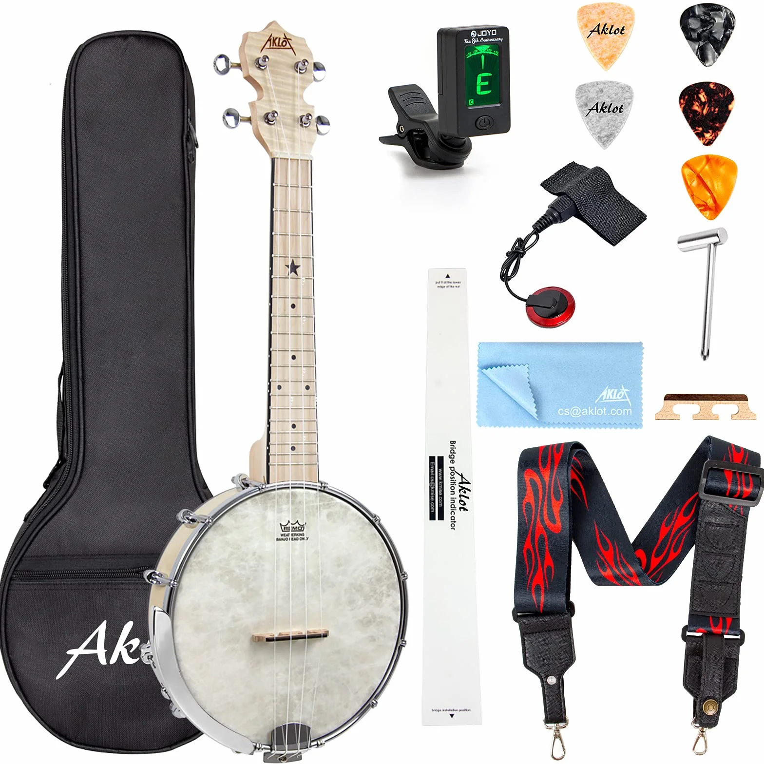 AKLOT Banjolele Ukelele banjo Concierto 23 pulgadas Remo Drumhead Open Back Maple Body 1:15 Sintonizador avanzado con varilla de armadura de dos vías