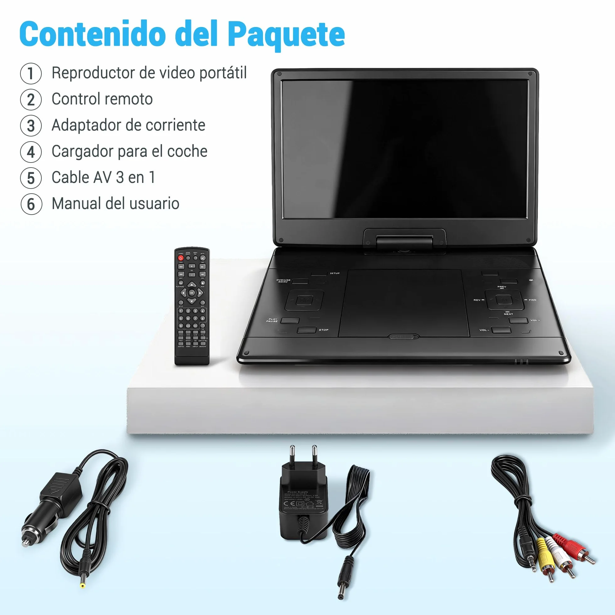 Reproductor CD/DVD portátil de 17,5'' con pantalla HD giratoria de 15,6'', compatible con CD/MP3/USB/tarjetas SD, con batería y sonido estéreo, para uso en el coche o como unidad externa para la telev