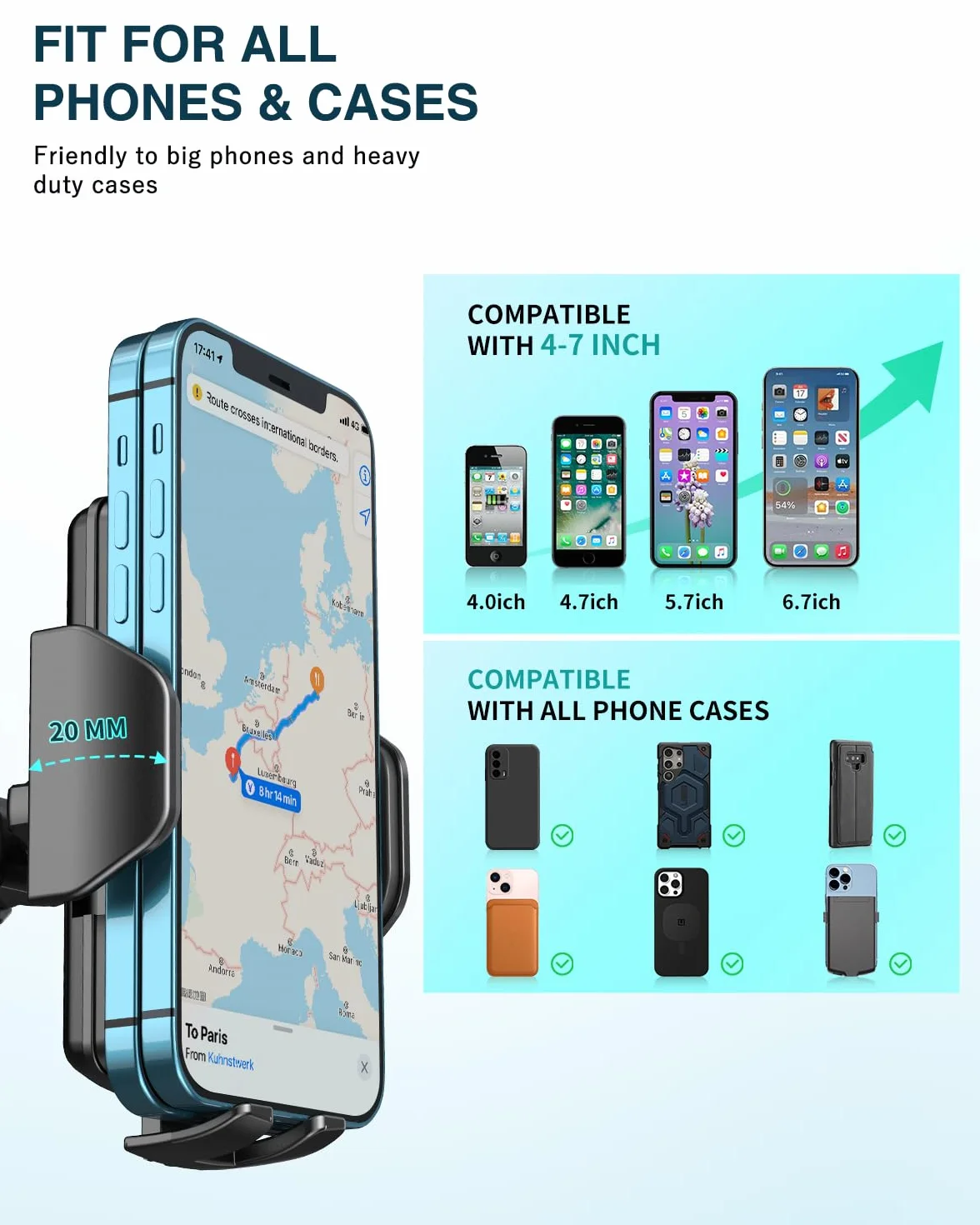 Hoppac Soporte Móvil Coche, Rotación 360° y Liberación Botón, Porta Móvil Teléfono 4-7 in